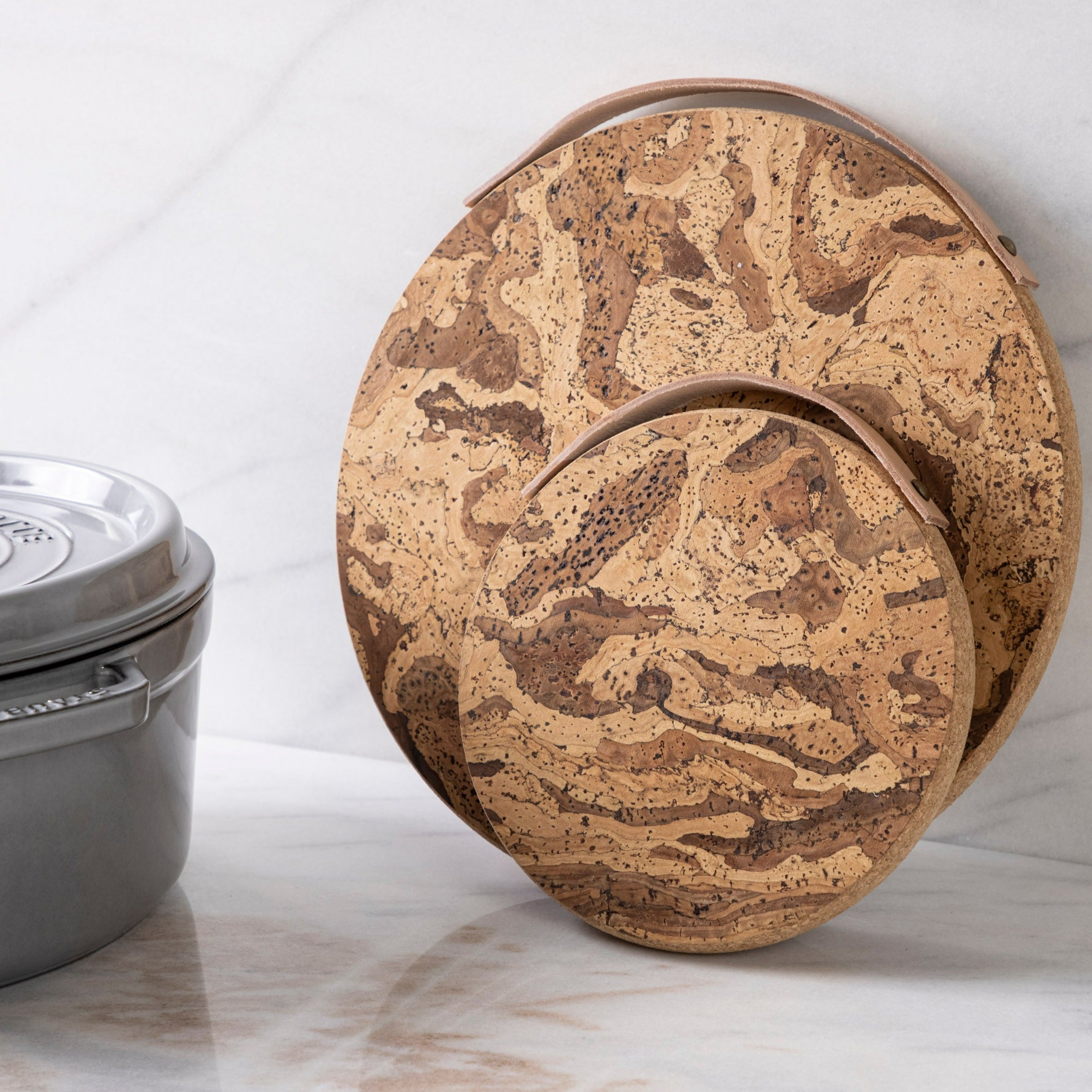 Cork Trivet with Leather Handle, Small