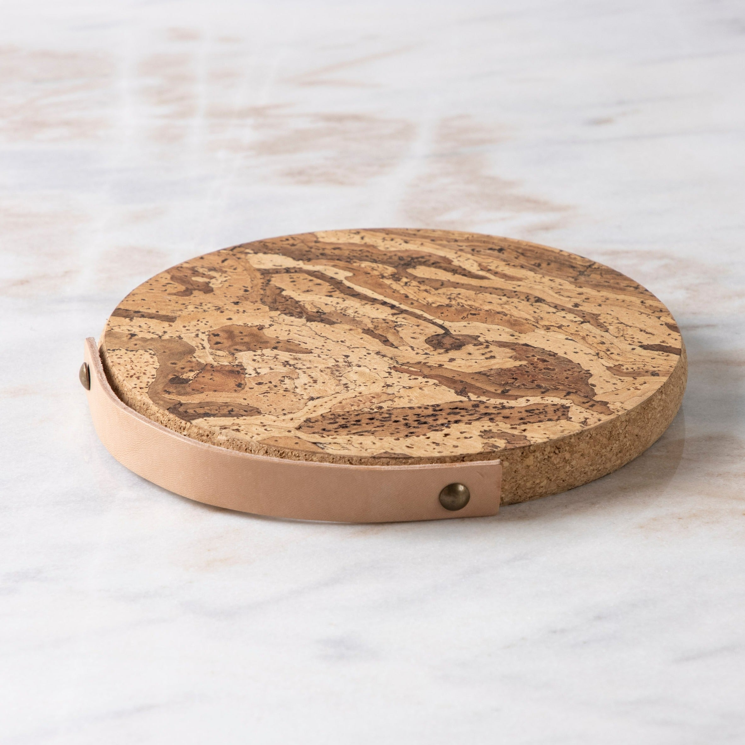 Cork Trivet with Leather Handle, Small