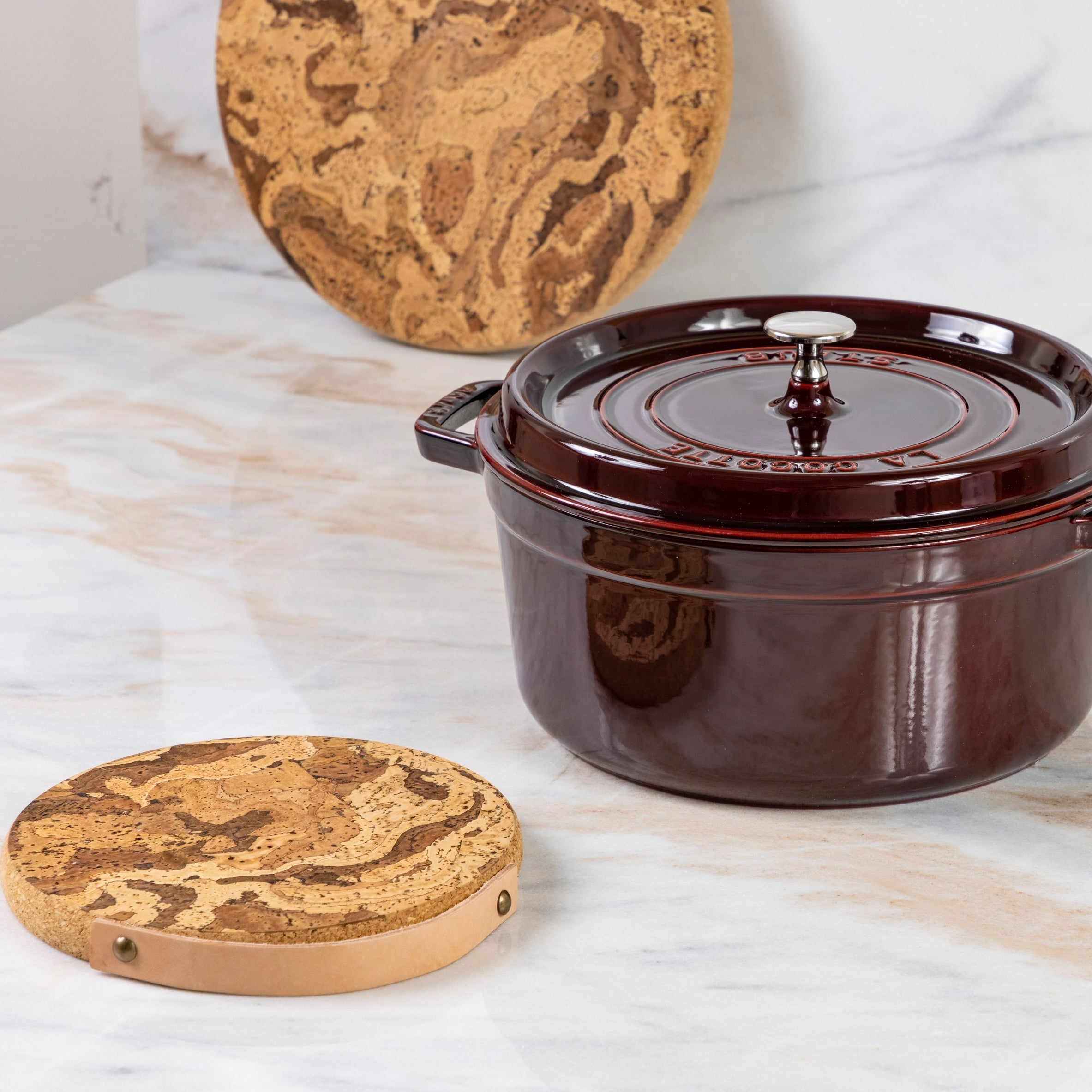 Cork Trivet with Leather Handle, Small