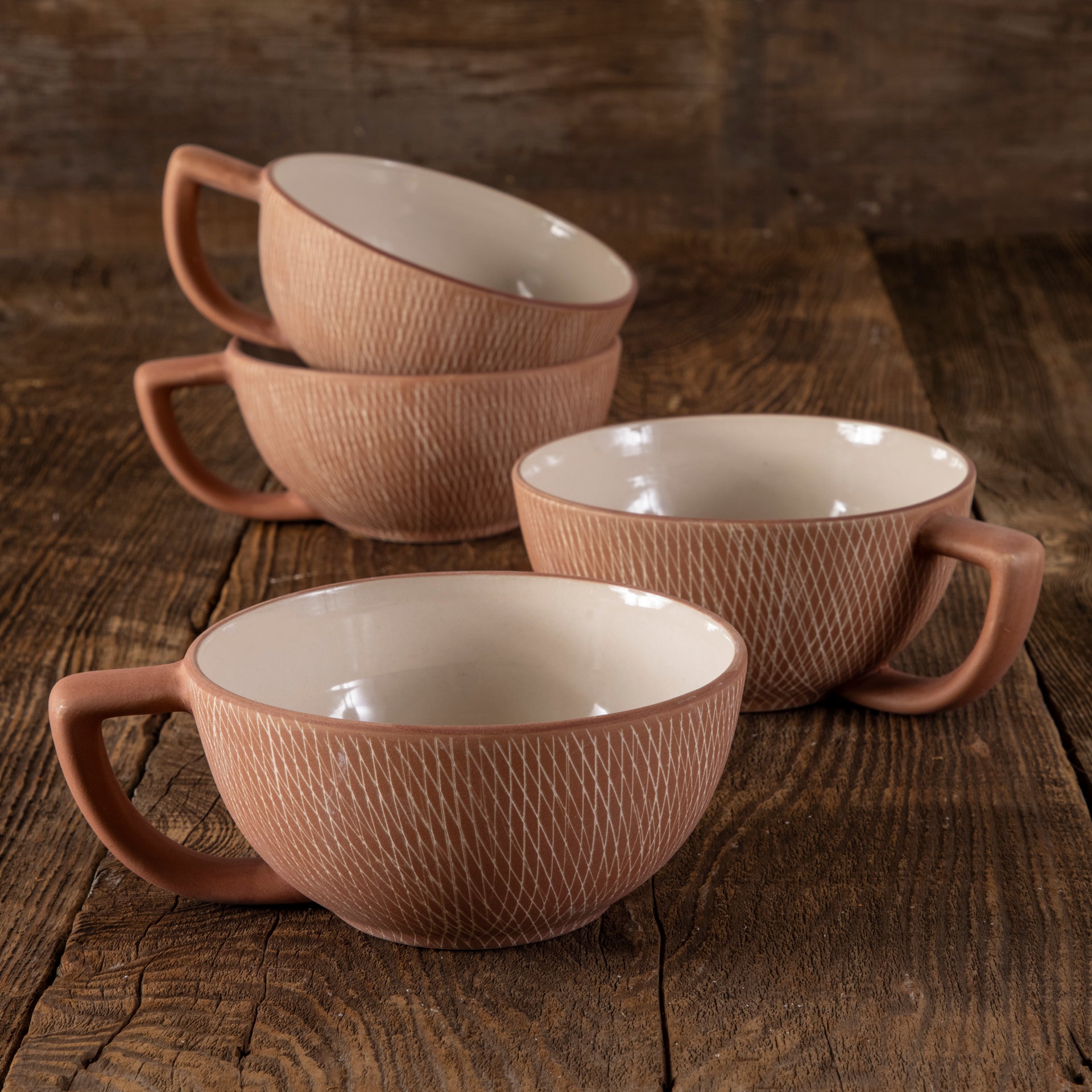 Rust Crosshatch Latte Mugs, Set of 4