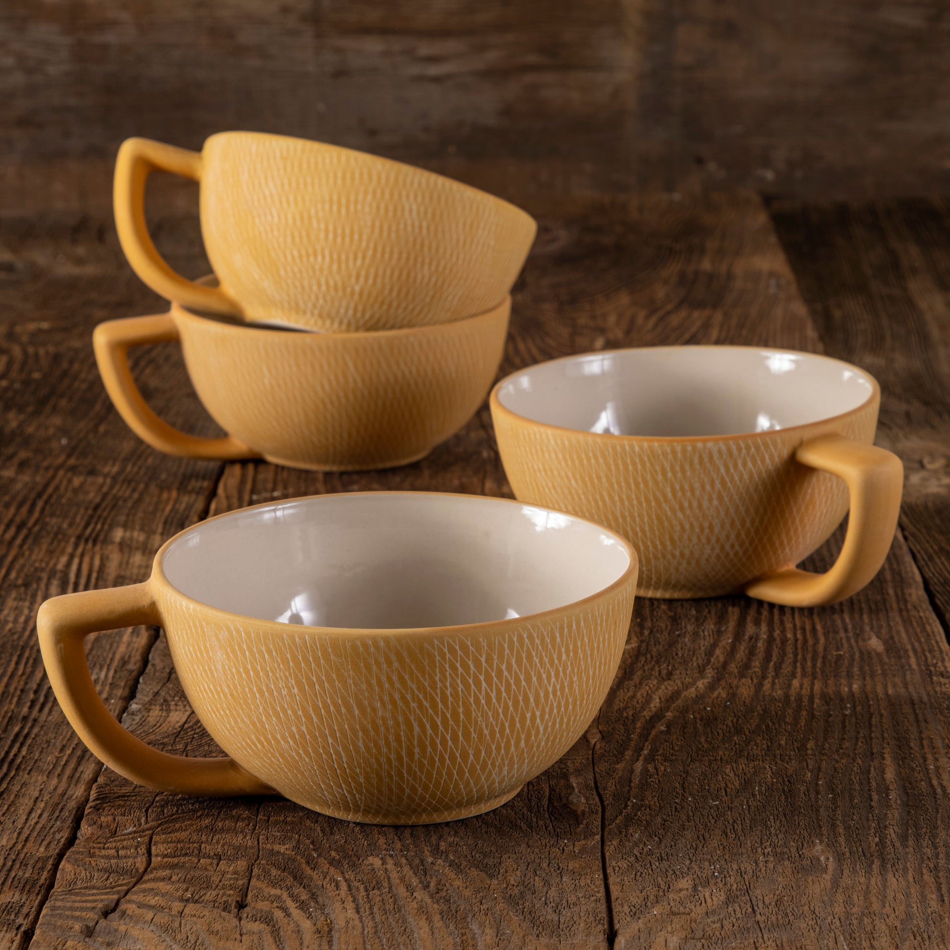Marigold Crosshatch Latte Mugs, Set of 4