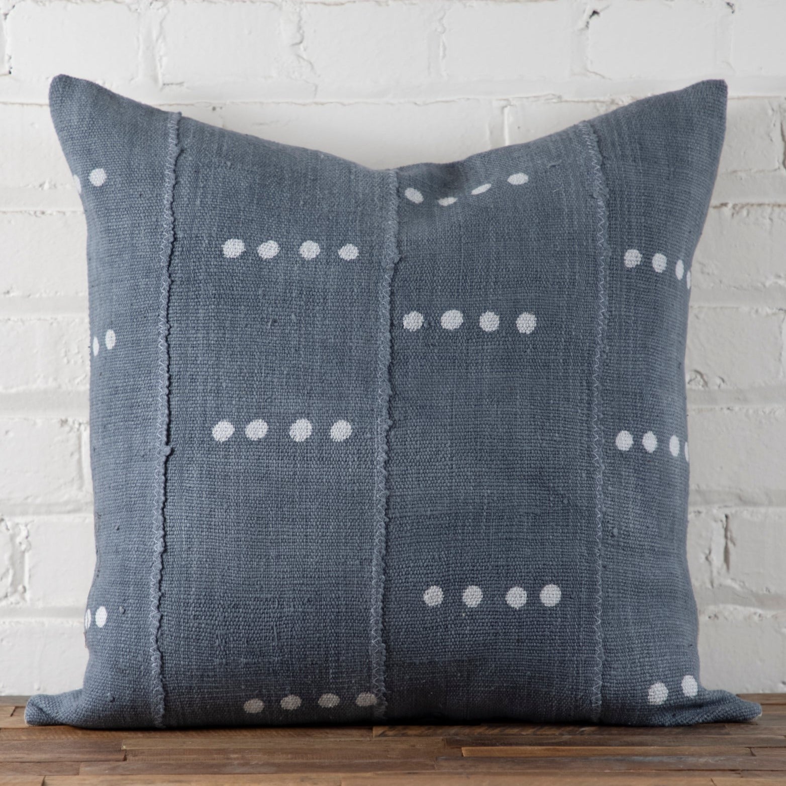 Mud Cloth Square Pillow, Blue / Grey with Dots
