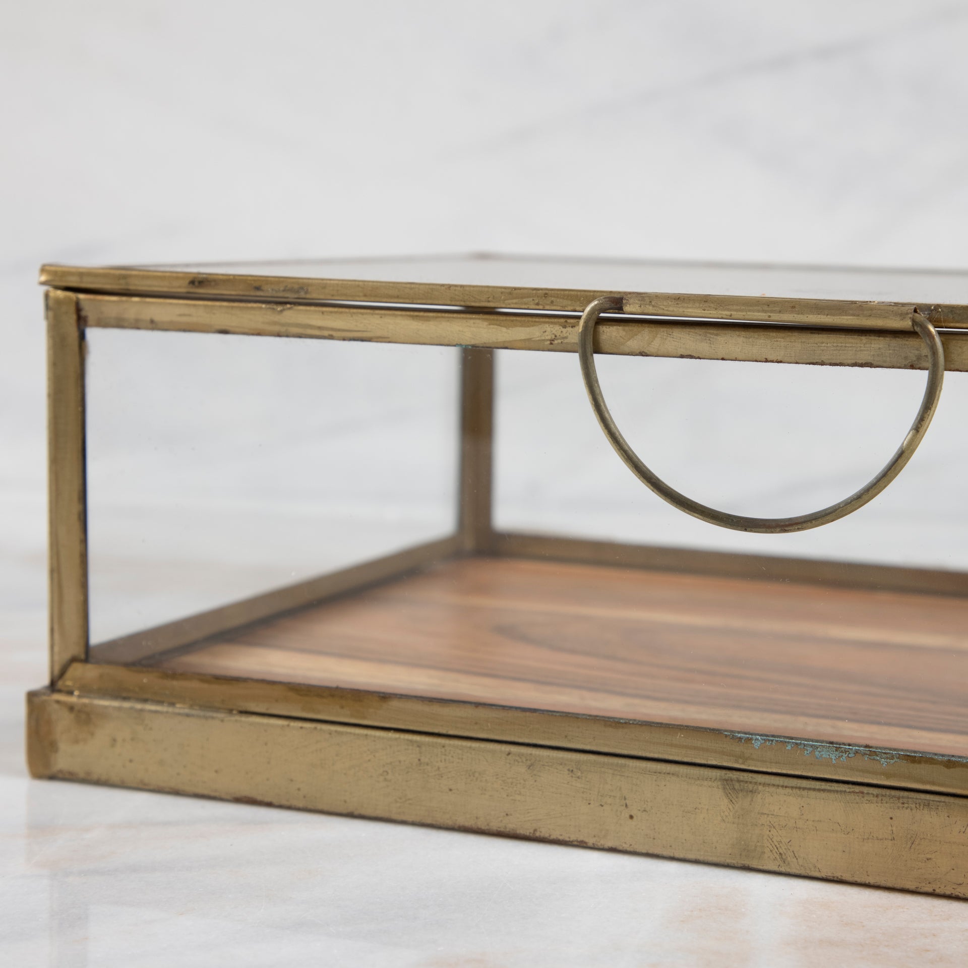 Glass Display Case with Wood Base Large
