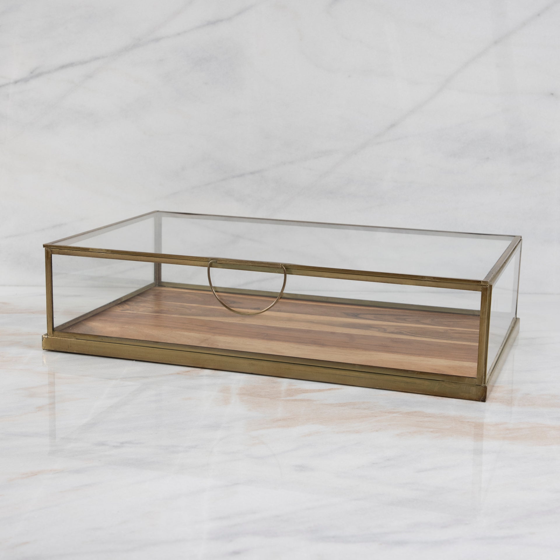 Glass Display Case with Wood Base Large