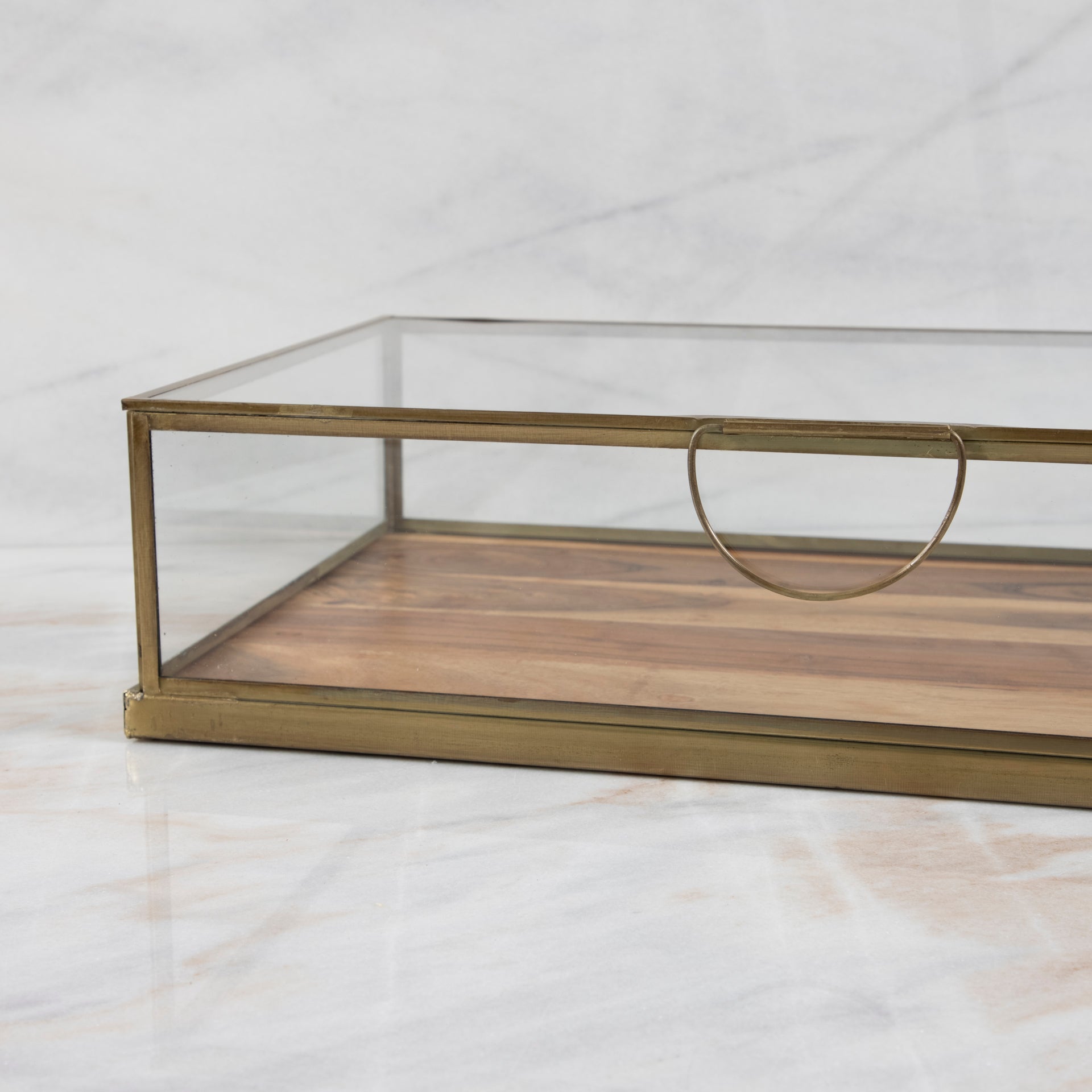 Glass Display Case with Wood Base Large