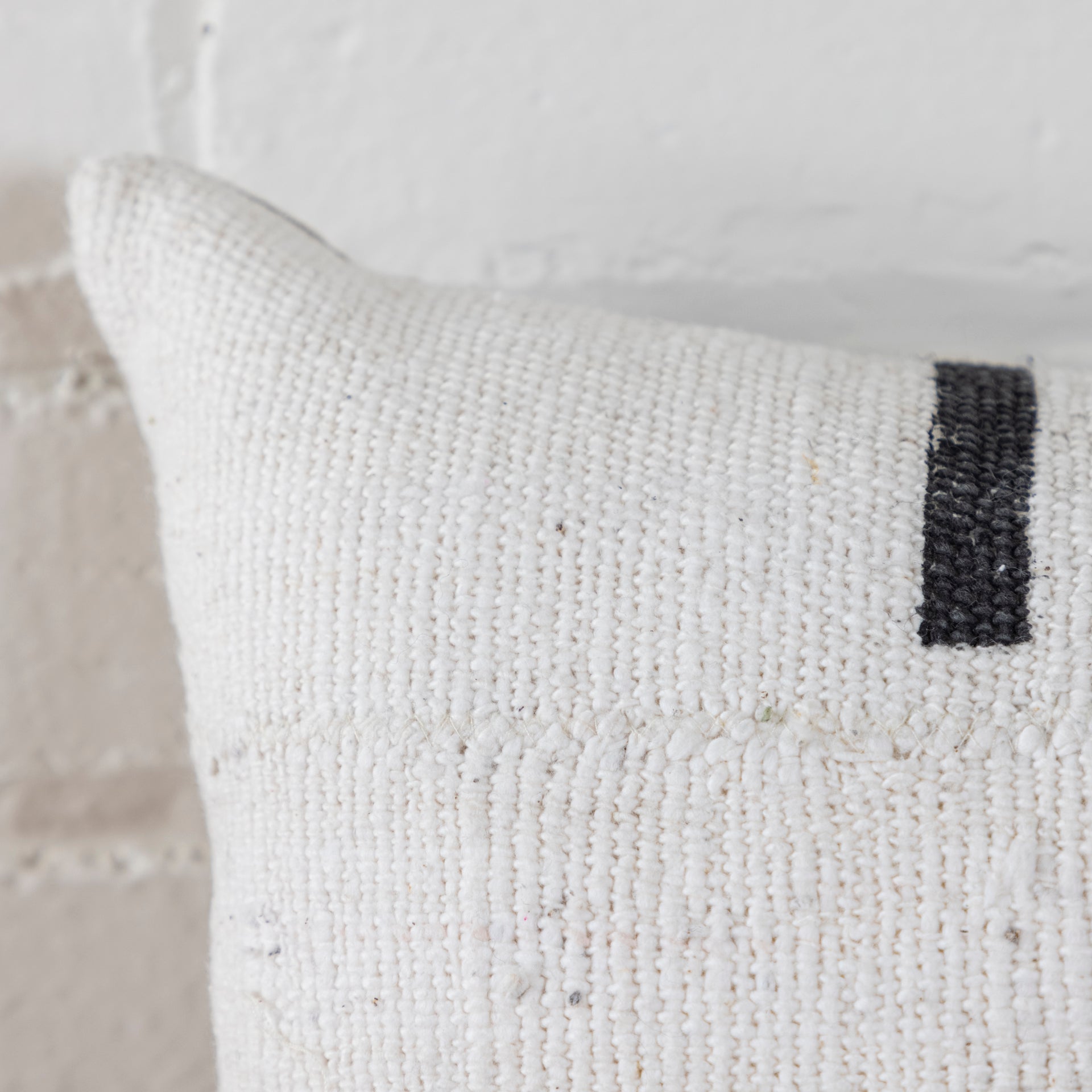 Mud Cloth Square Pillow, White with Black Dashes