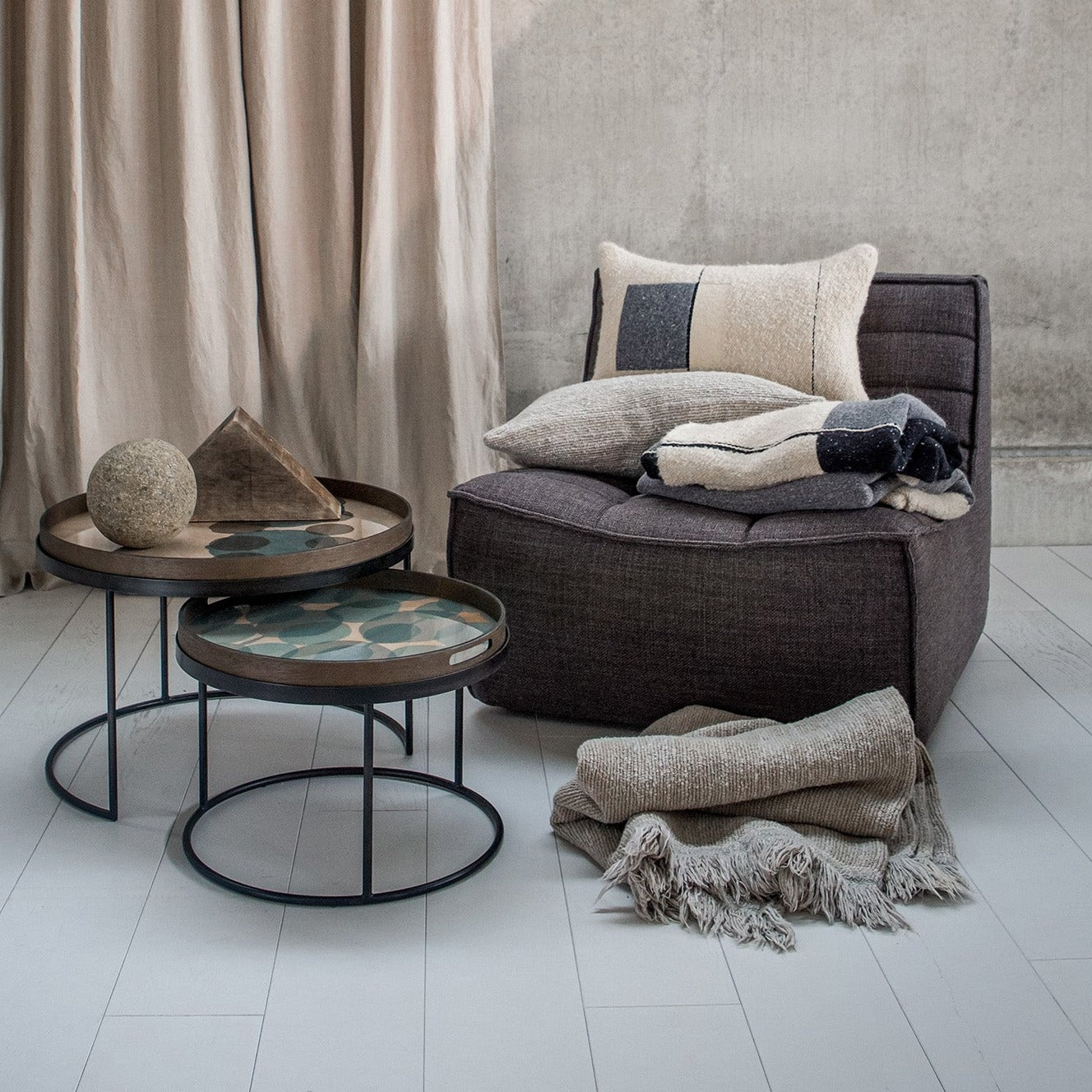 Round Tray Coffee Table Set, S & L (Trays Not Included)