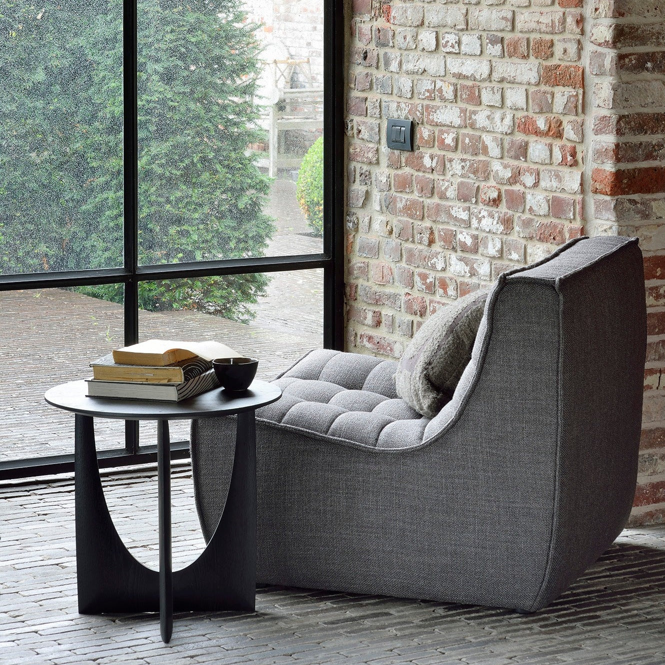 Geometric Side Table, Black Oak