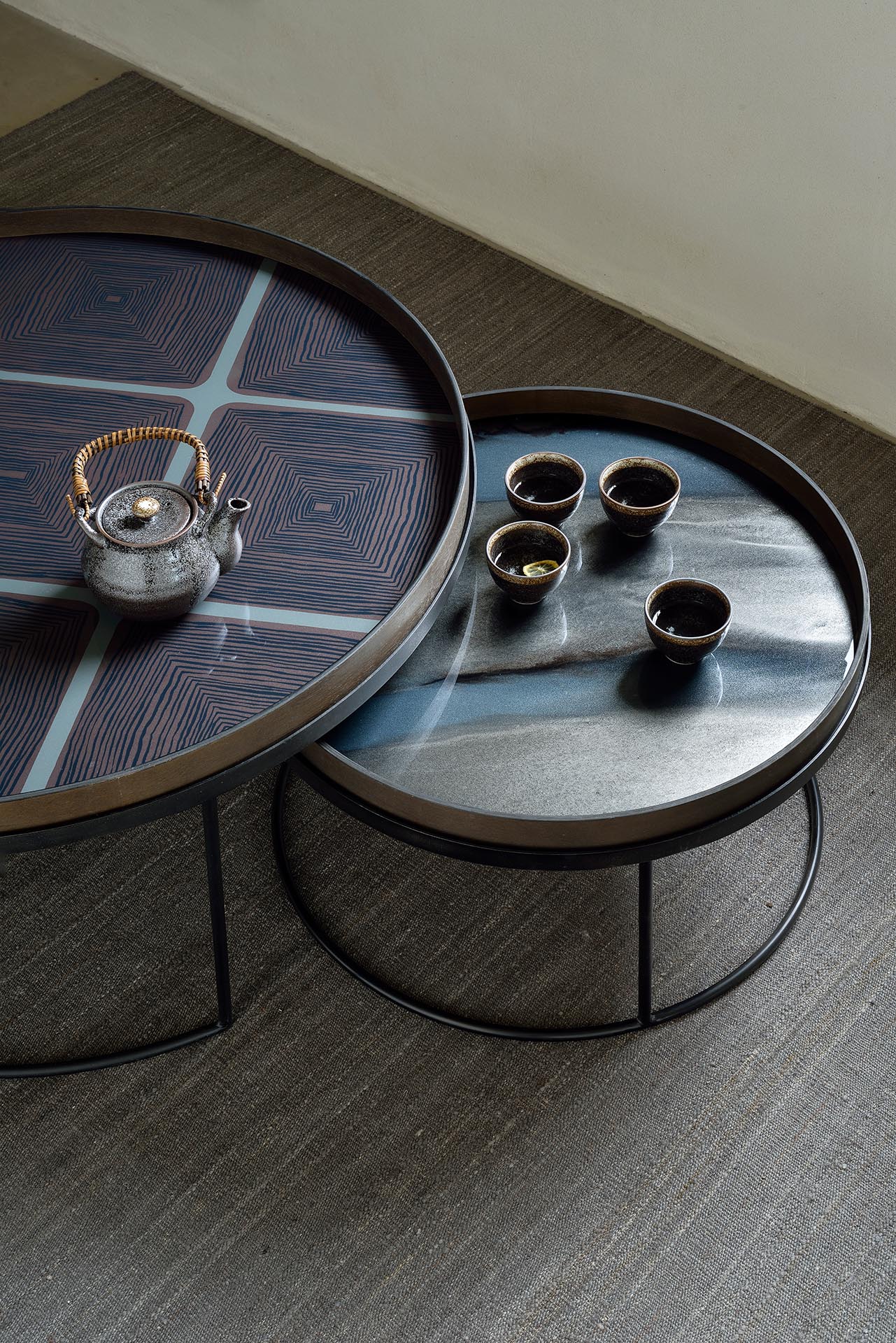 Round Tray Coffee Table Set, L & XL (Trays Not Included)