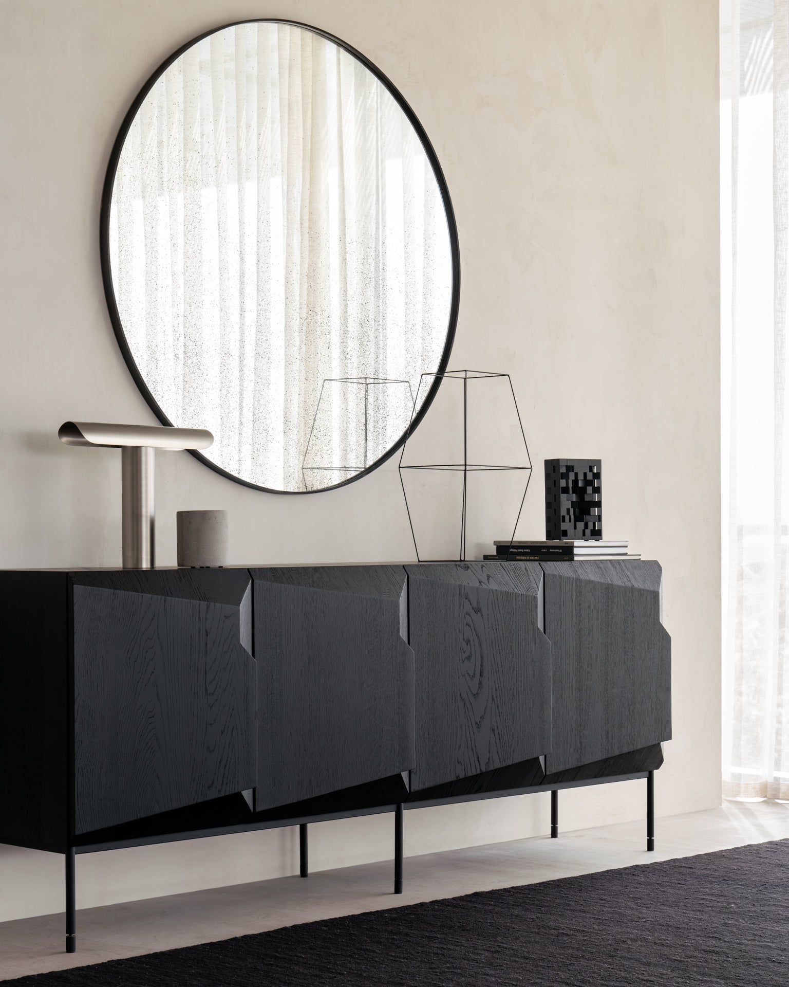 Stairs Black Oak Sideboard, 4 Doors