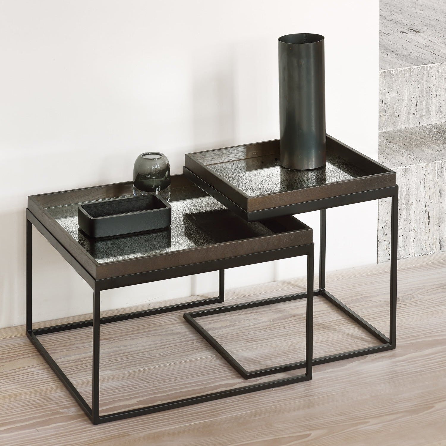 Square Tray Coffee Table Set, S & L (Trays Not Included)