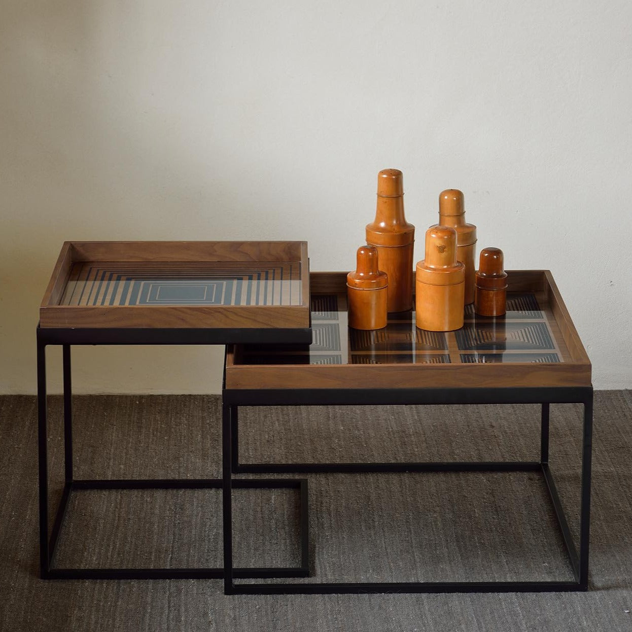 Square Tray Coffee Table Set, S & L (Trays Not Included)