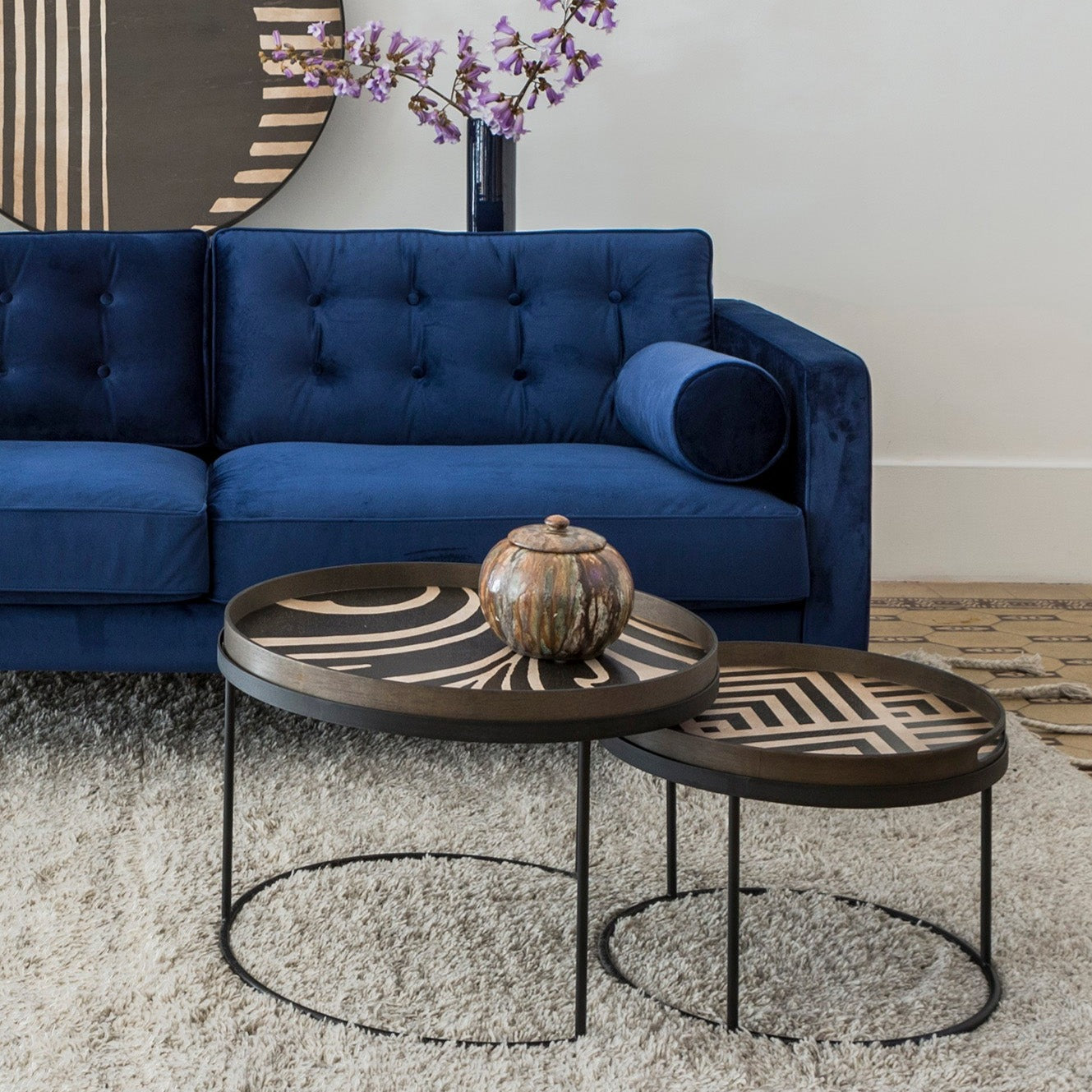 Round Tray Coffee Table Set, S & L (Trays Not Included)