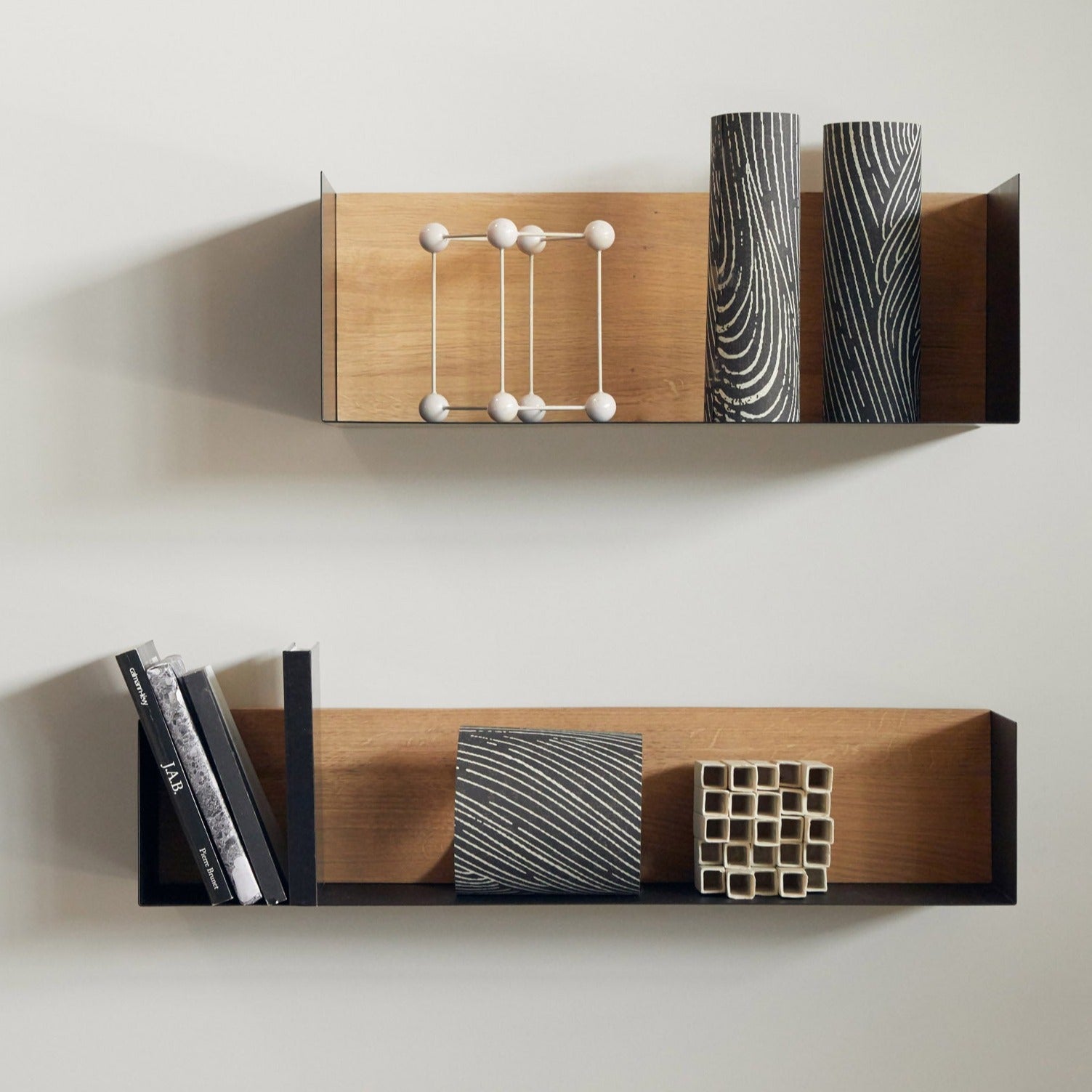 Solid Oak U Shelf with Black Metal, 28"