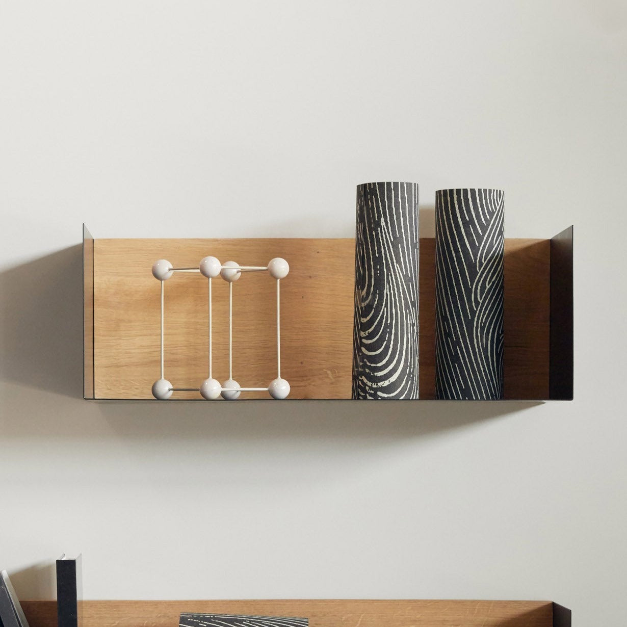 Solid Oak U Shelf with Black Metal, 22"