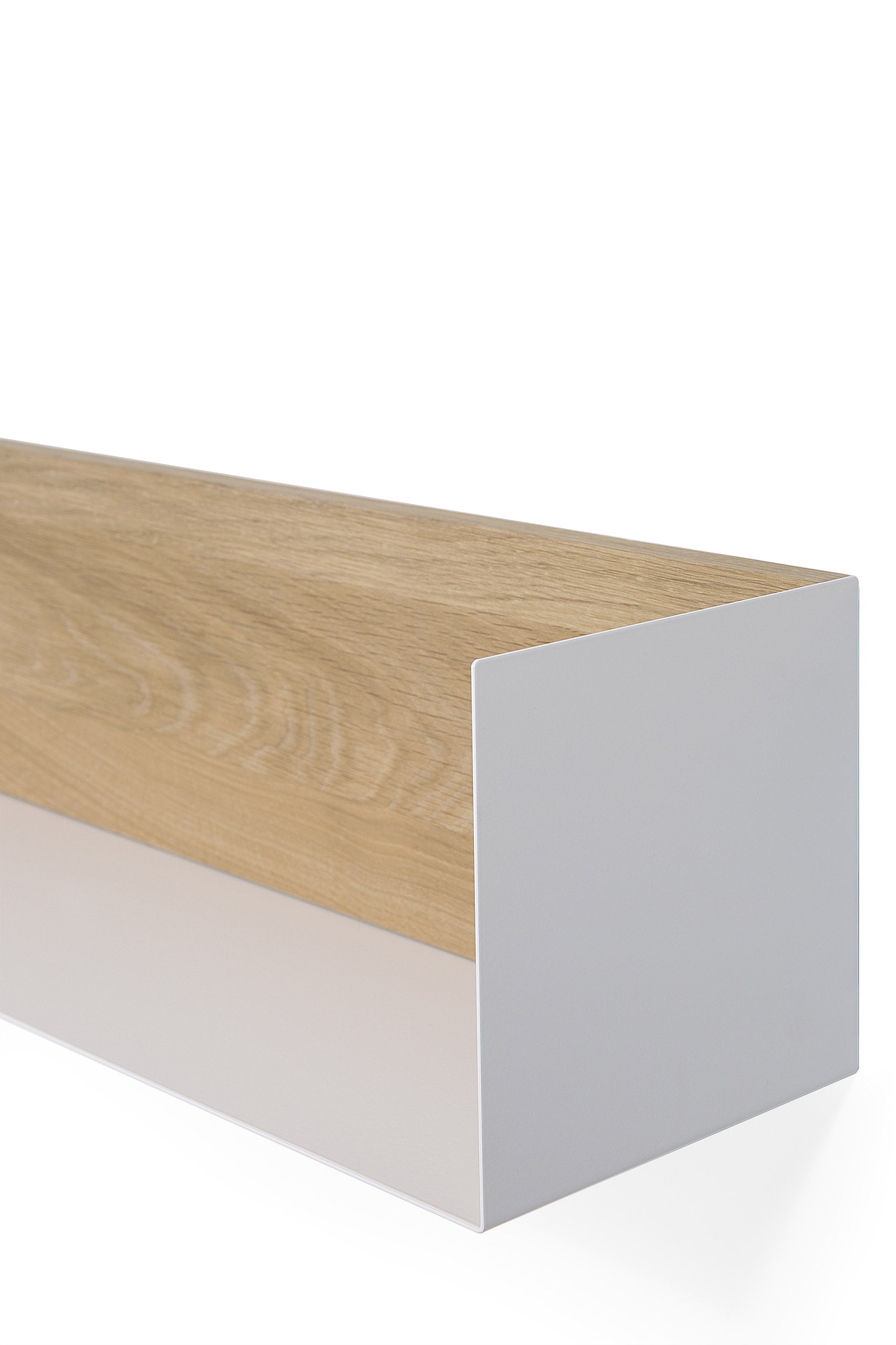 Solid Oak U Shelf with White Metal, 22"