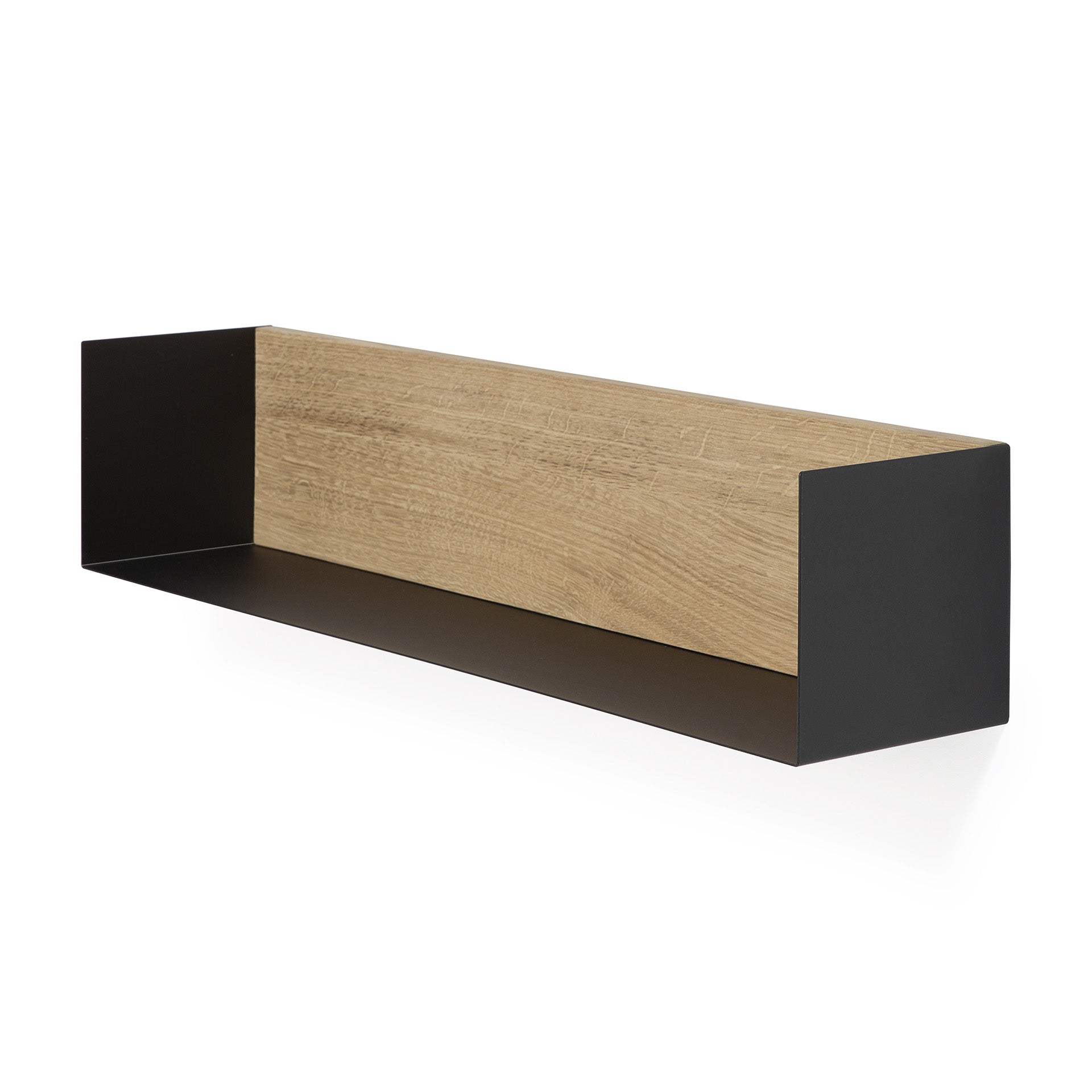 Solid Oak U Shelf with Black Metal, 28"
