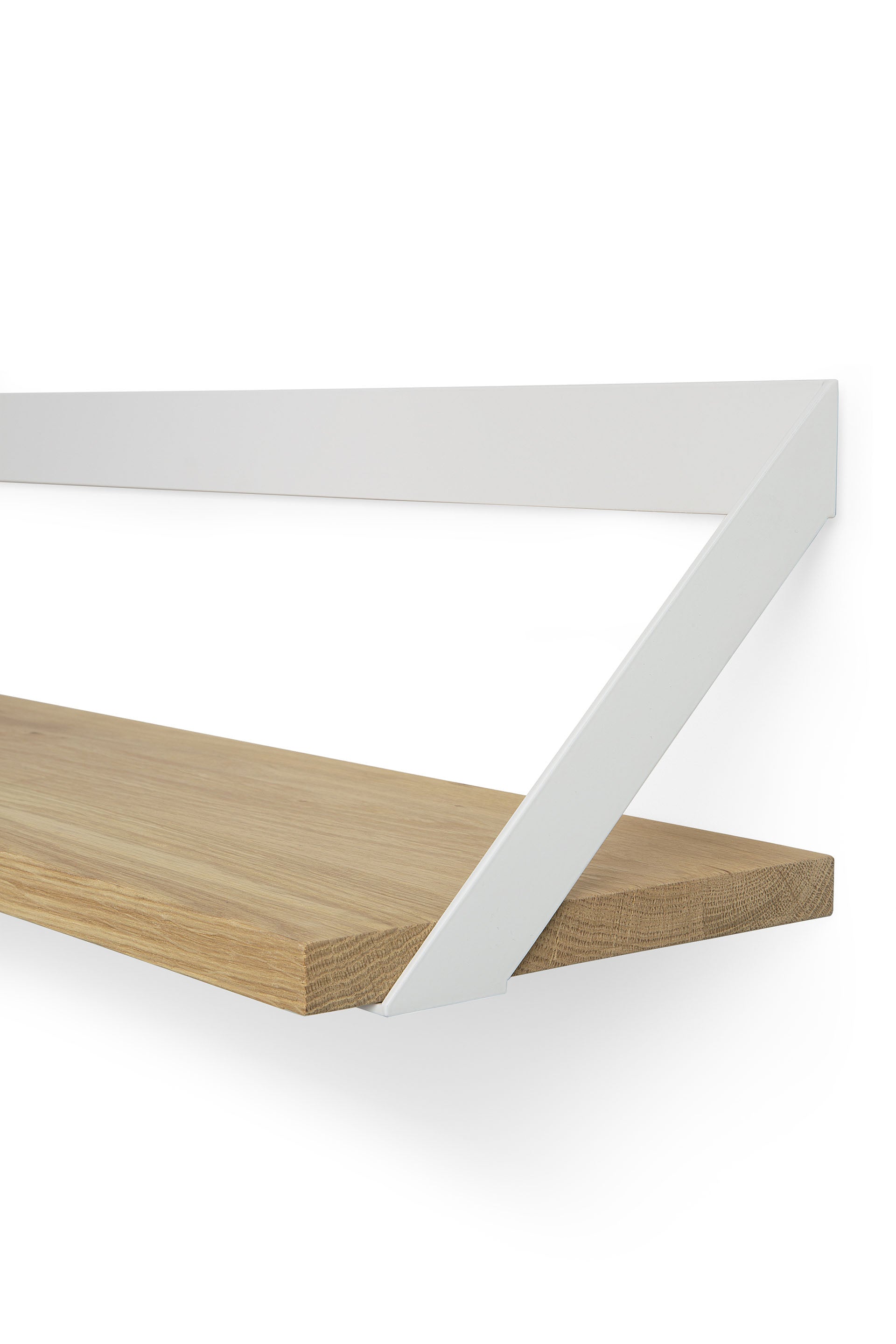 Ribbon Solid Oak Shelf with White Metal, 27.5"