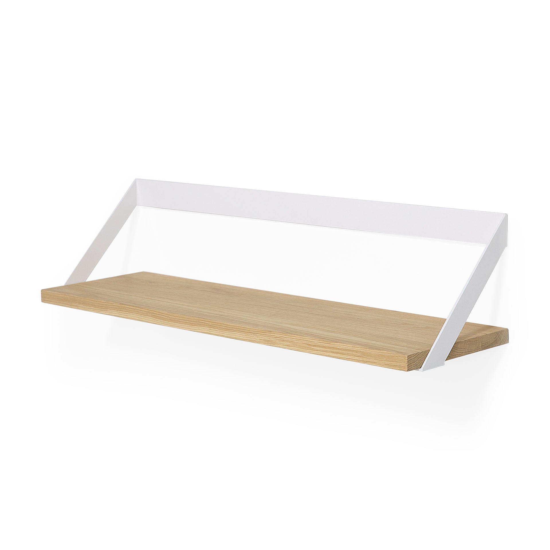 Ribbon Solid Oak Shelf with White Metal, 27.5"