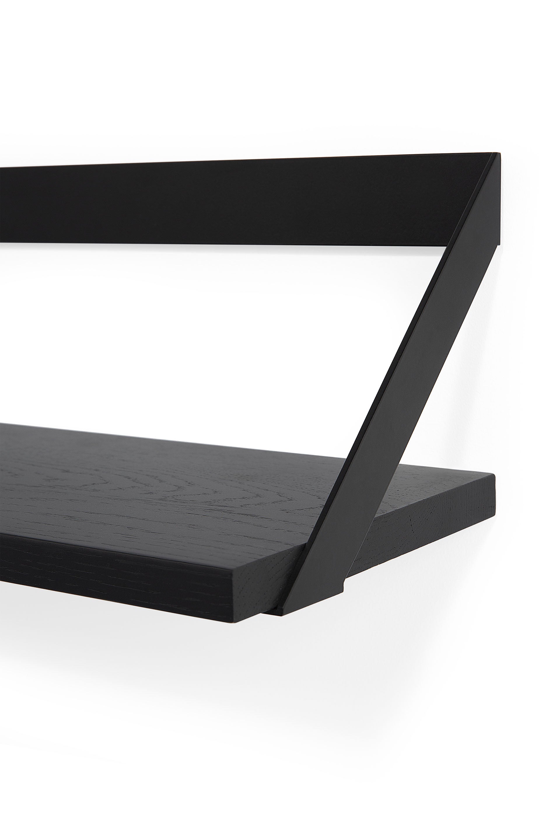 Ribbon Solid Black Oak Shelf with Black Metal, 55"