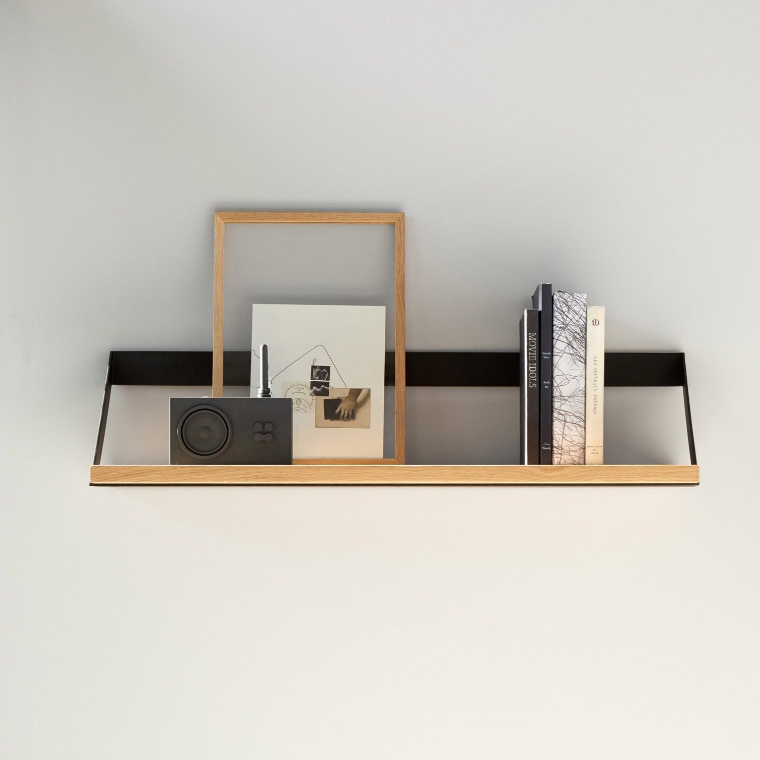 Ribbon Solid Oak Shelf with Black Metal, 27.5"