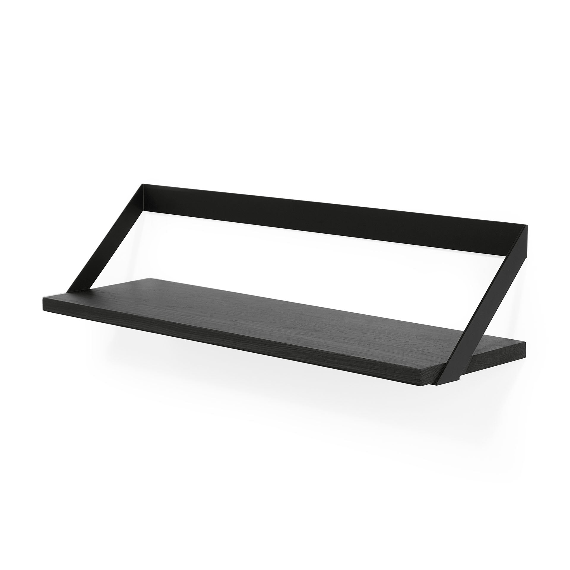 Ribbon Solid Black Oak Shelf with Black Metal, 27.5"