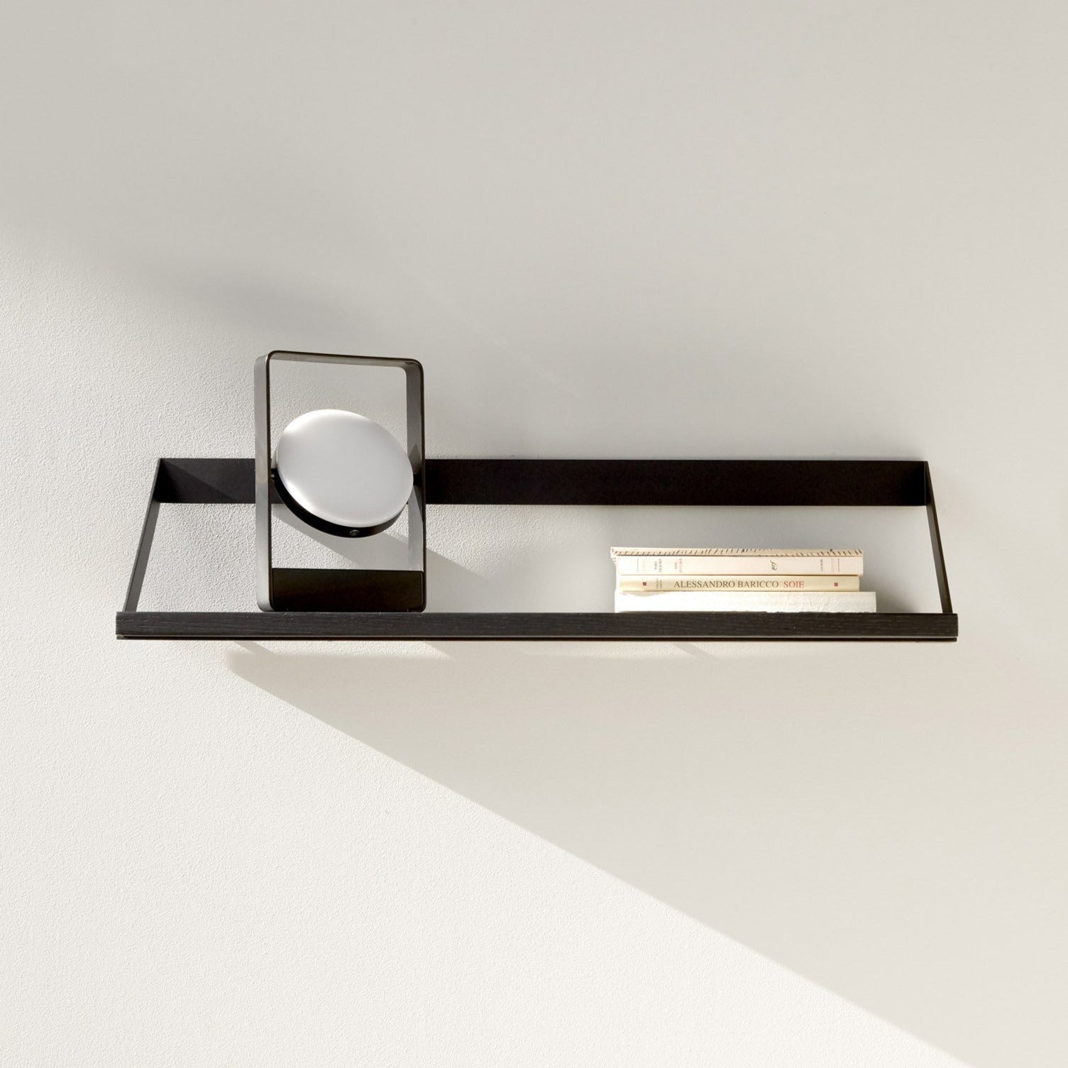 Ribbon Solid Black Oak Shelf with Black Metal, 27.5"