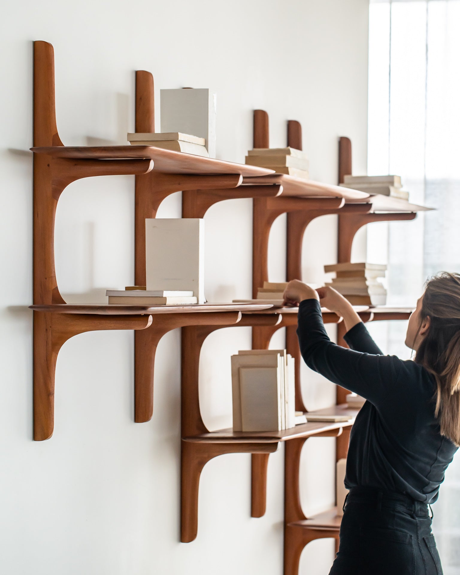 Pi Mahogany Wall Shelf, 2 Shelves