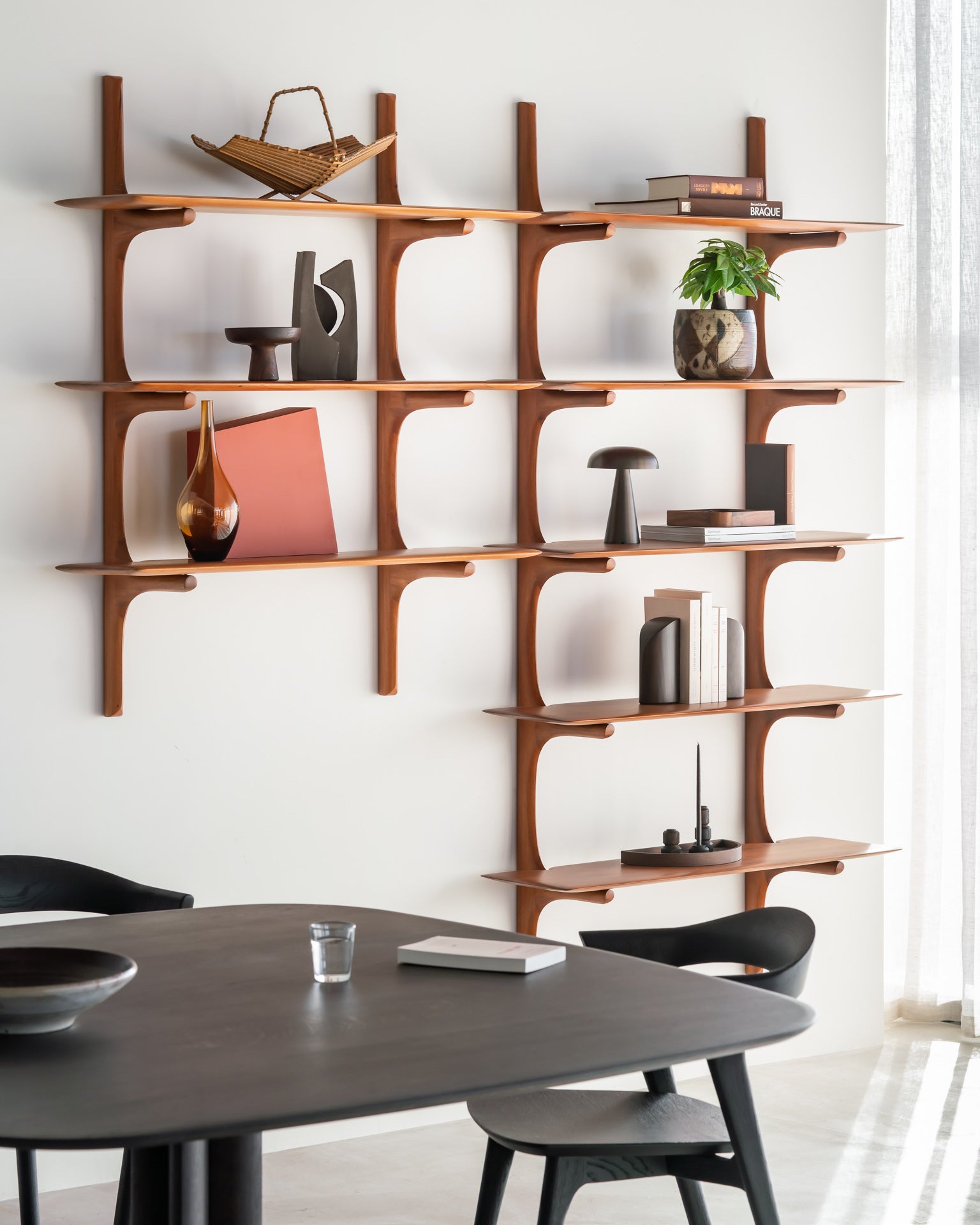 Pi Mahogany Wall Shelf, 3 Shelves