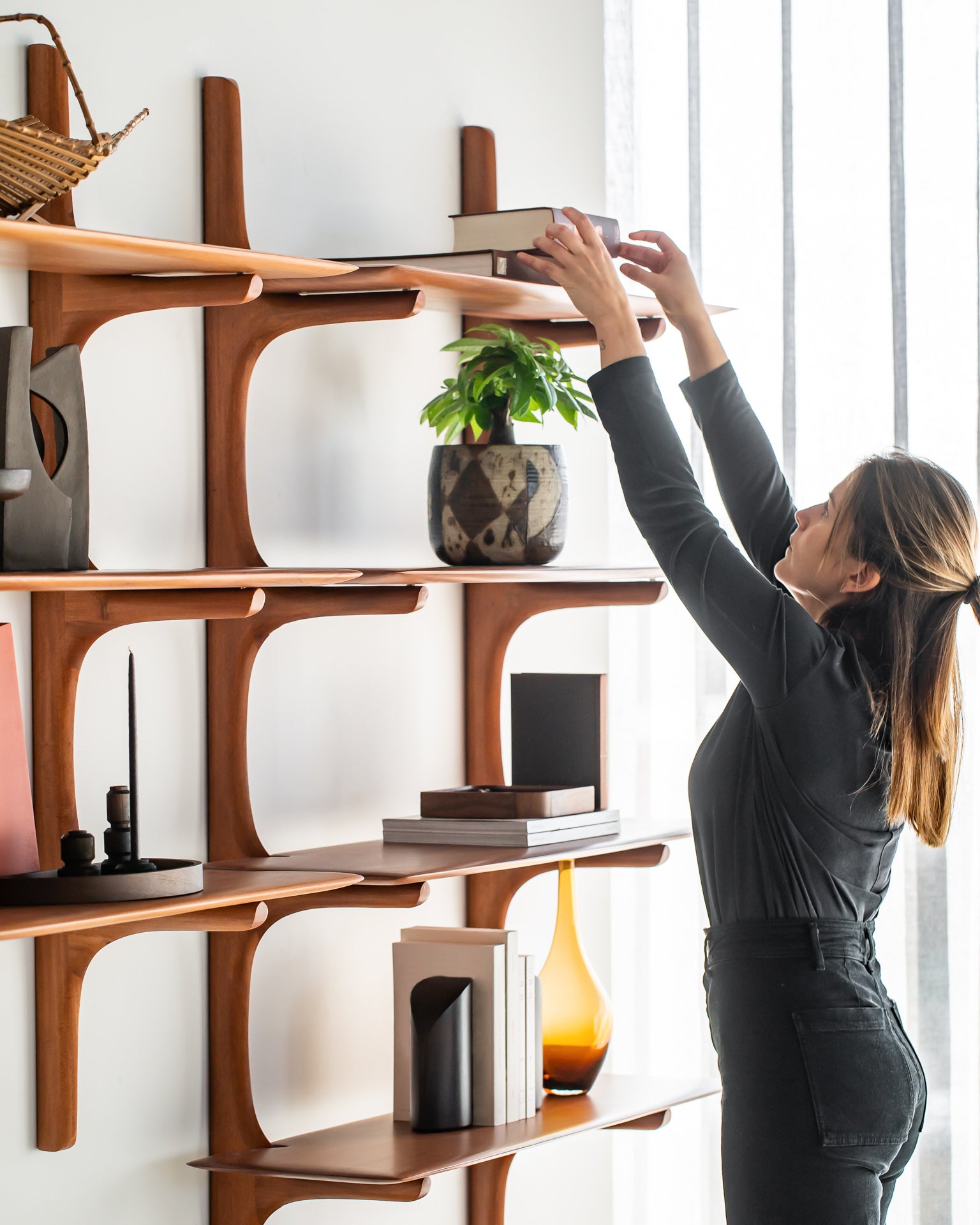 Pi Mahogany Wall Shelf, 3 Shelves