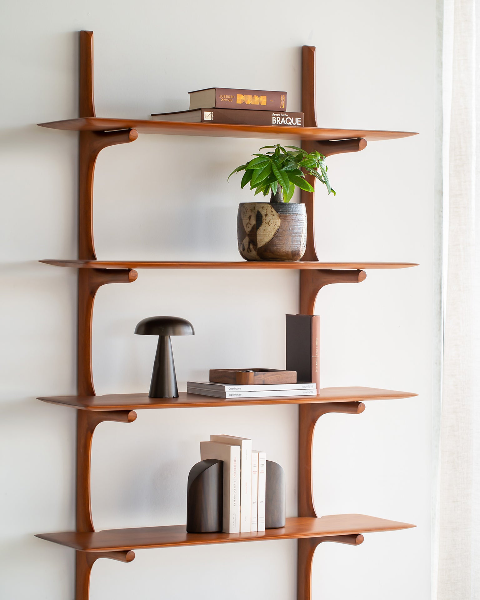 Pi Mahogany Wall Shelf, 5 Shelves