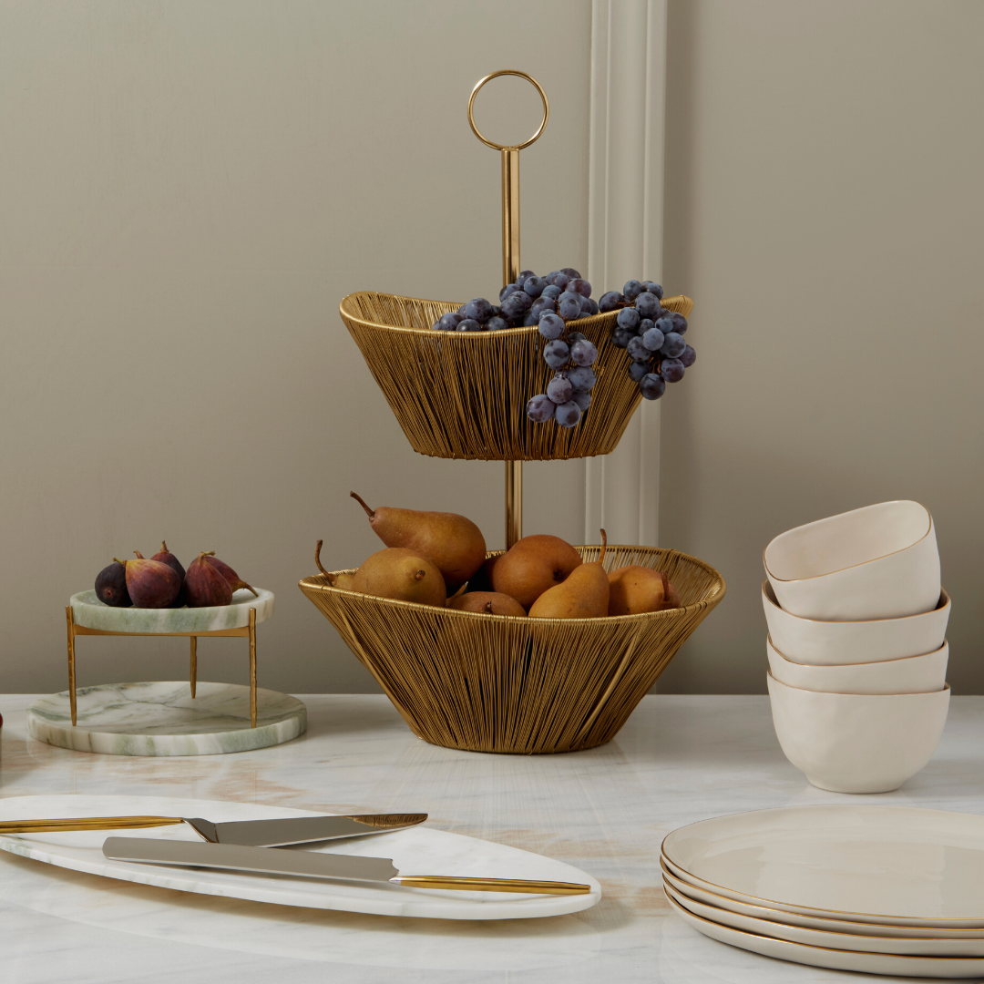 24k Gold Tam Stoneware Dinner Plate, Pearl, Set of 4