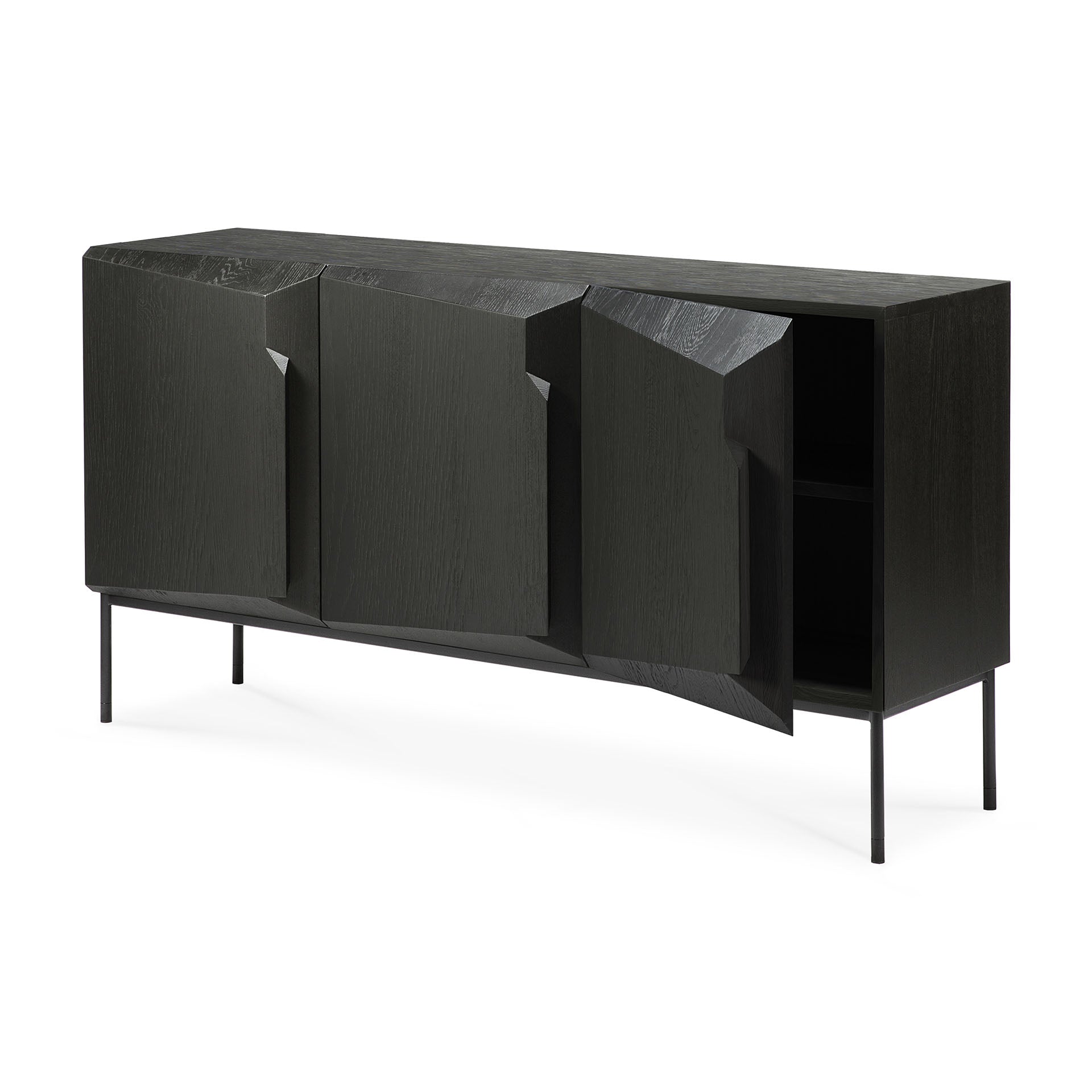Stairs Black Oak Sideboard, 3 Doors
