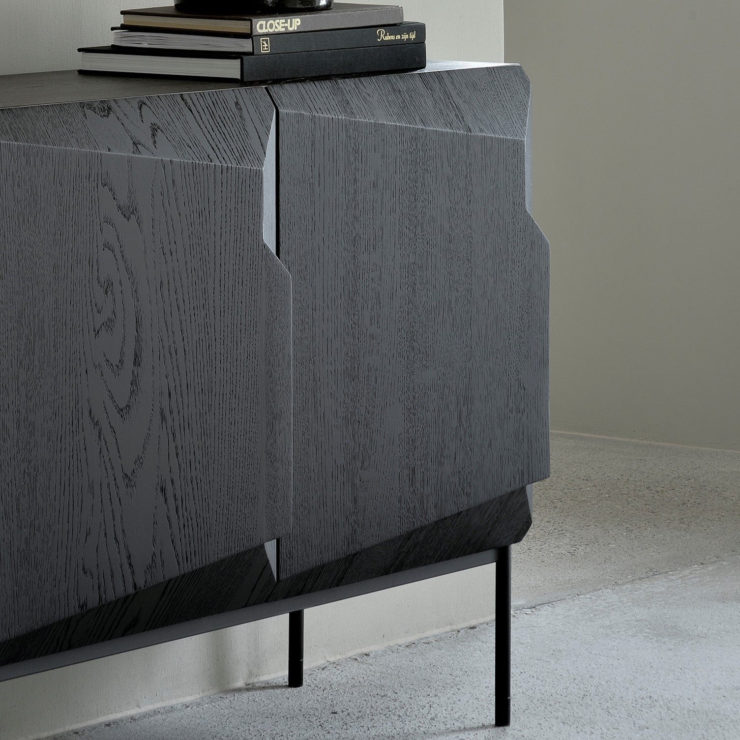 Stairs Black Oak Sideboard, 3 Doors