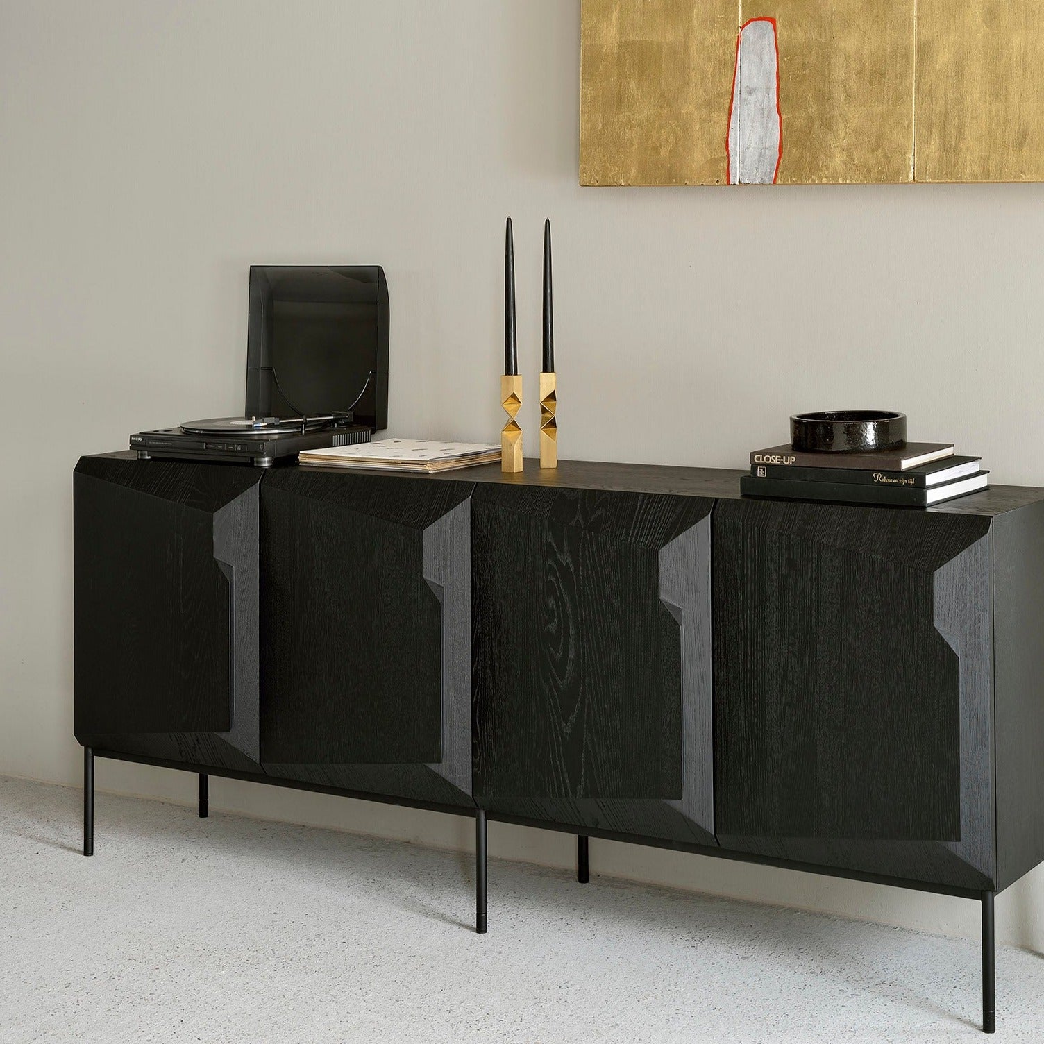 Stairs Black Oak Sideboard, 4 Doors