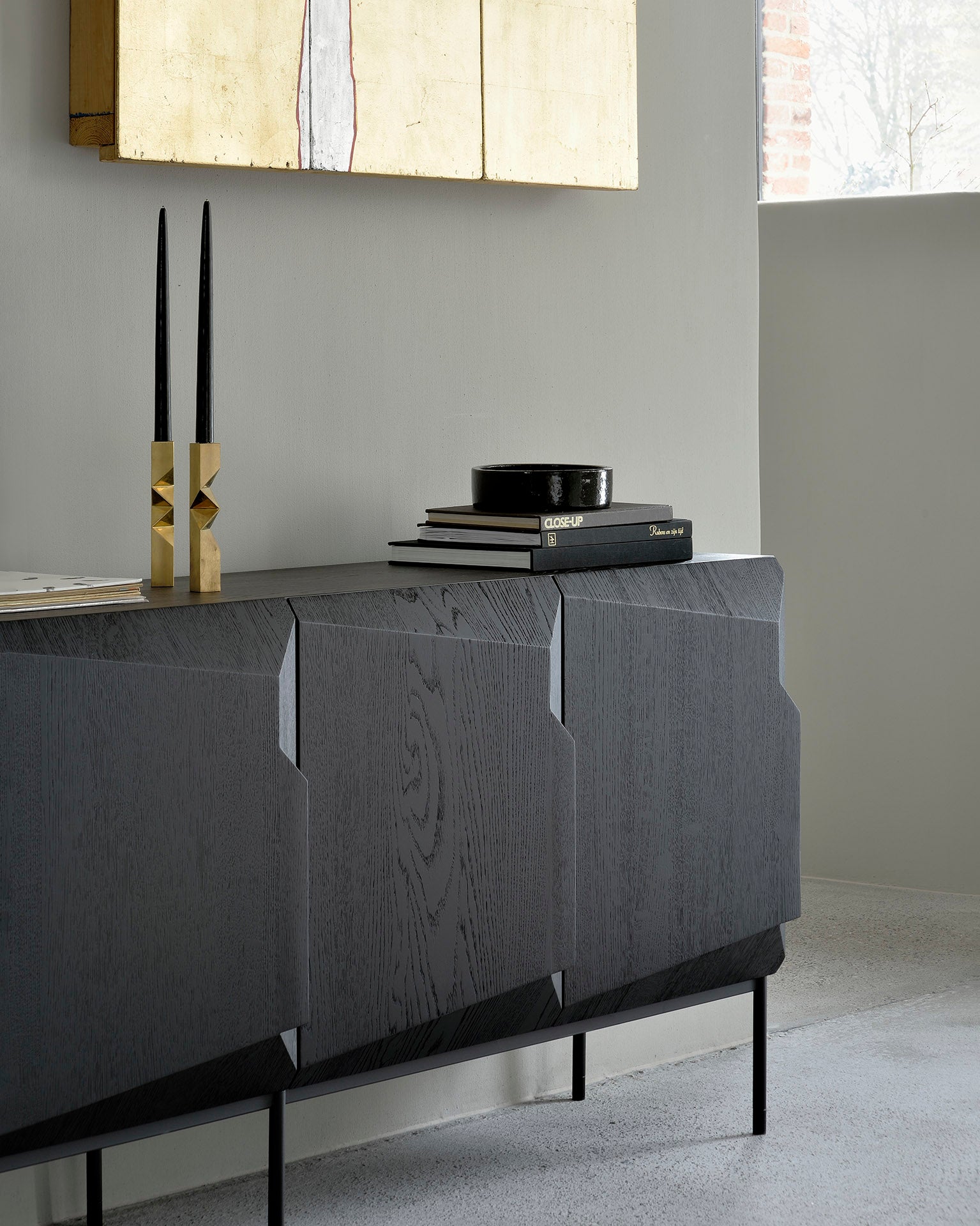 Stairs Black Oak Sideboard, 4 Doors