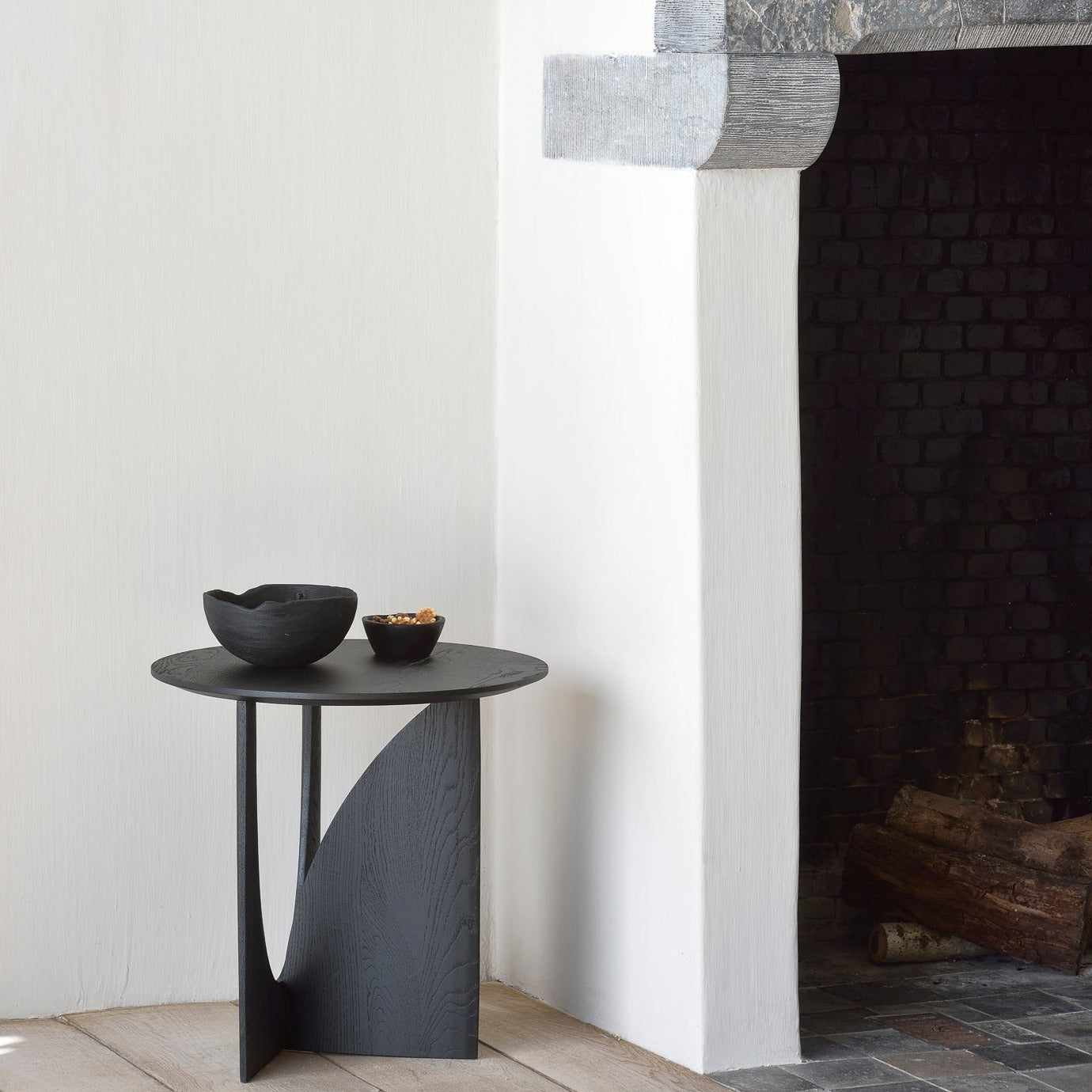 Geometric Side Table, Black Oak