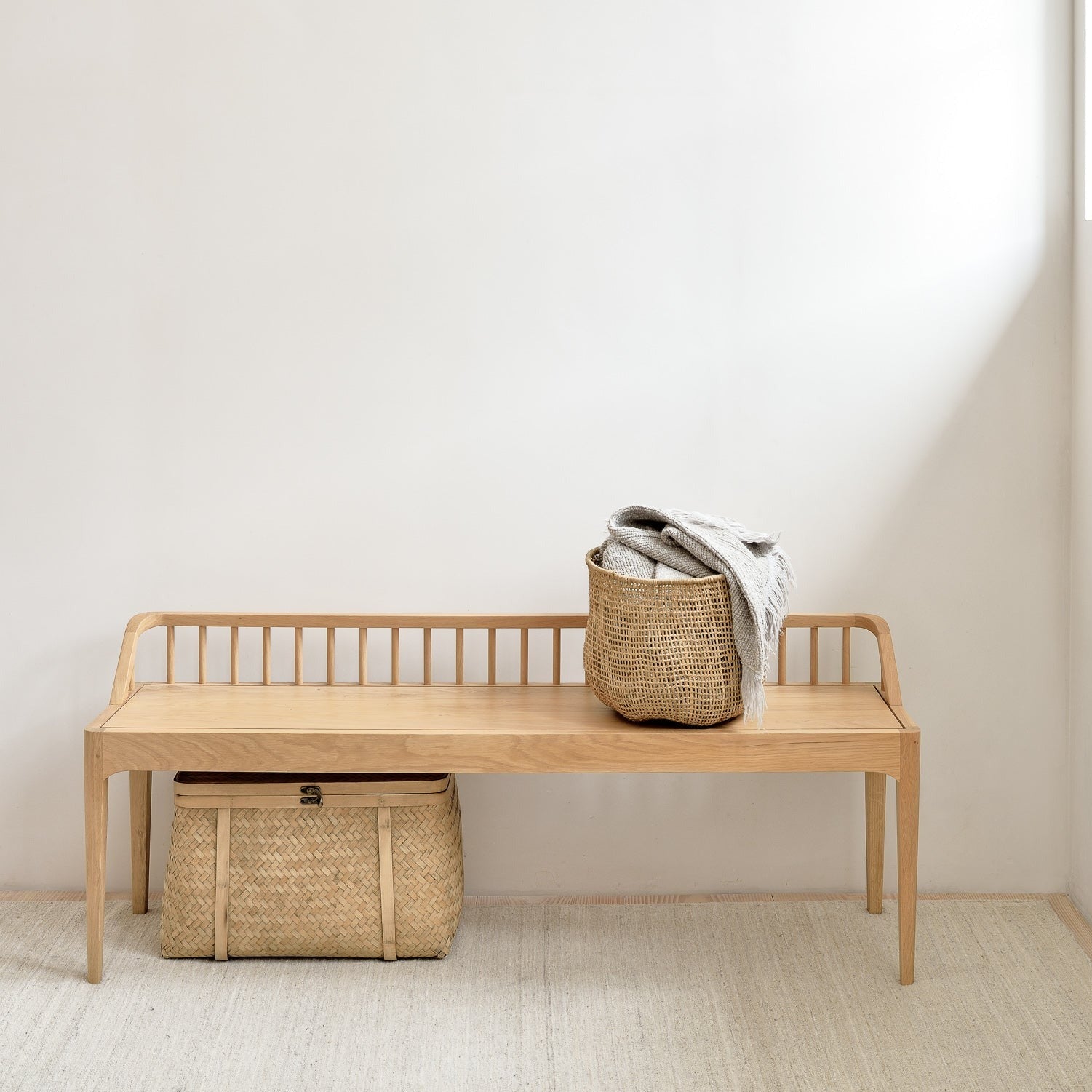 Spindle Solid Oak Bench
