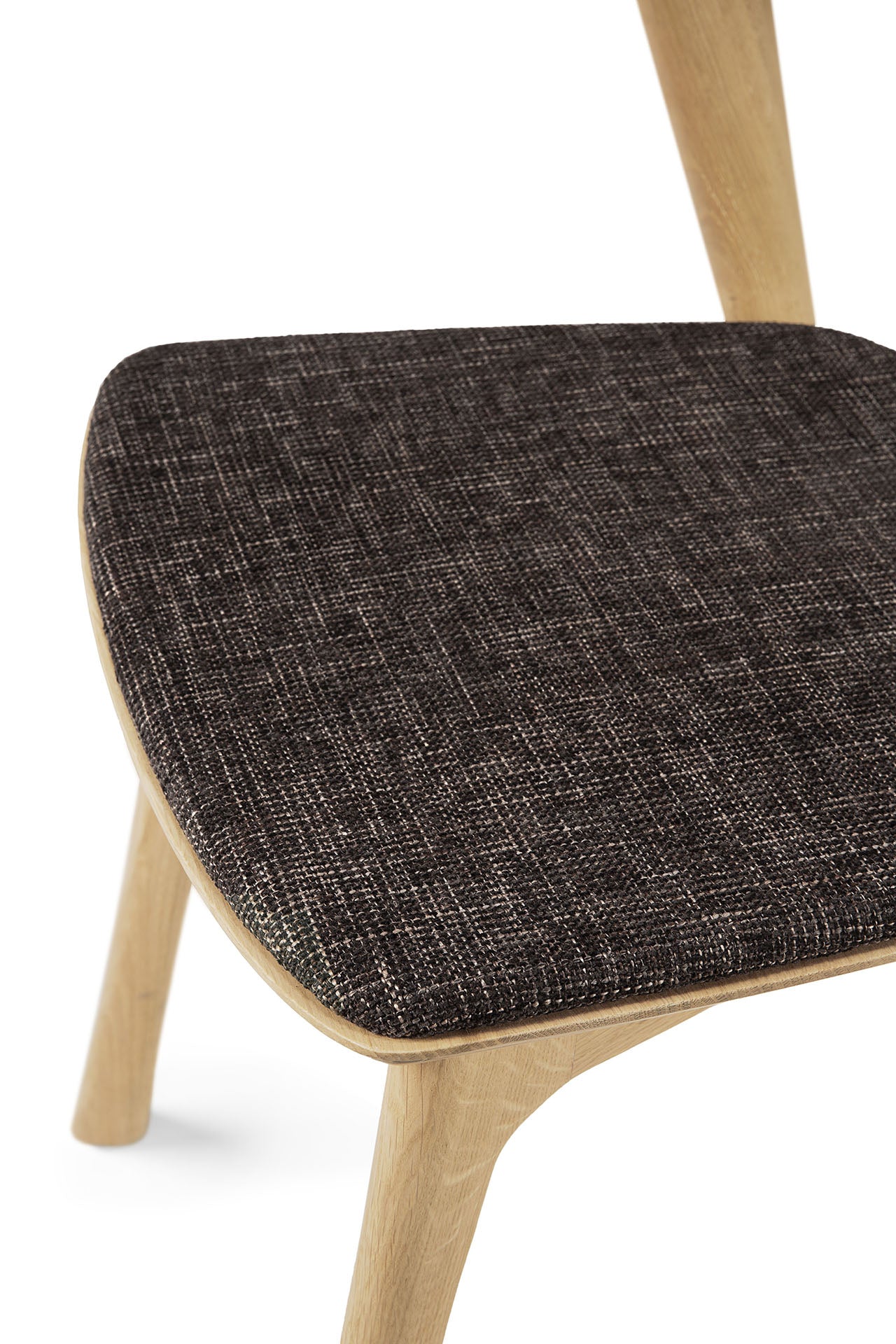 Bok Solid Oak Dining Chair, Varnished with Dark Brown Fabric Cushion