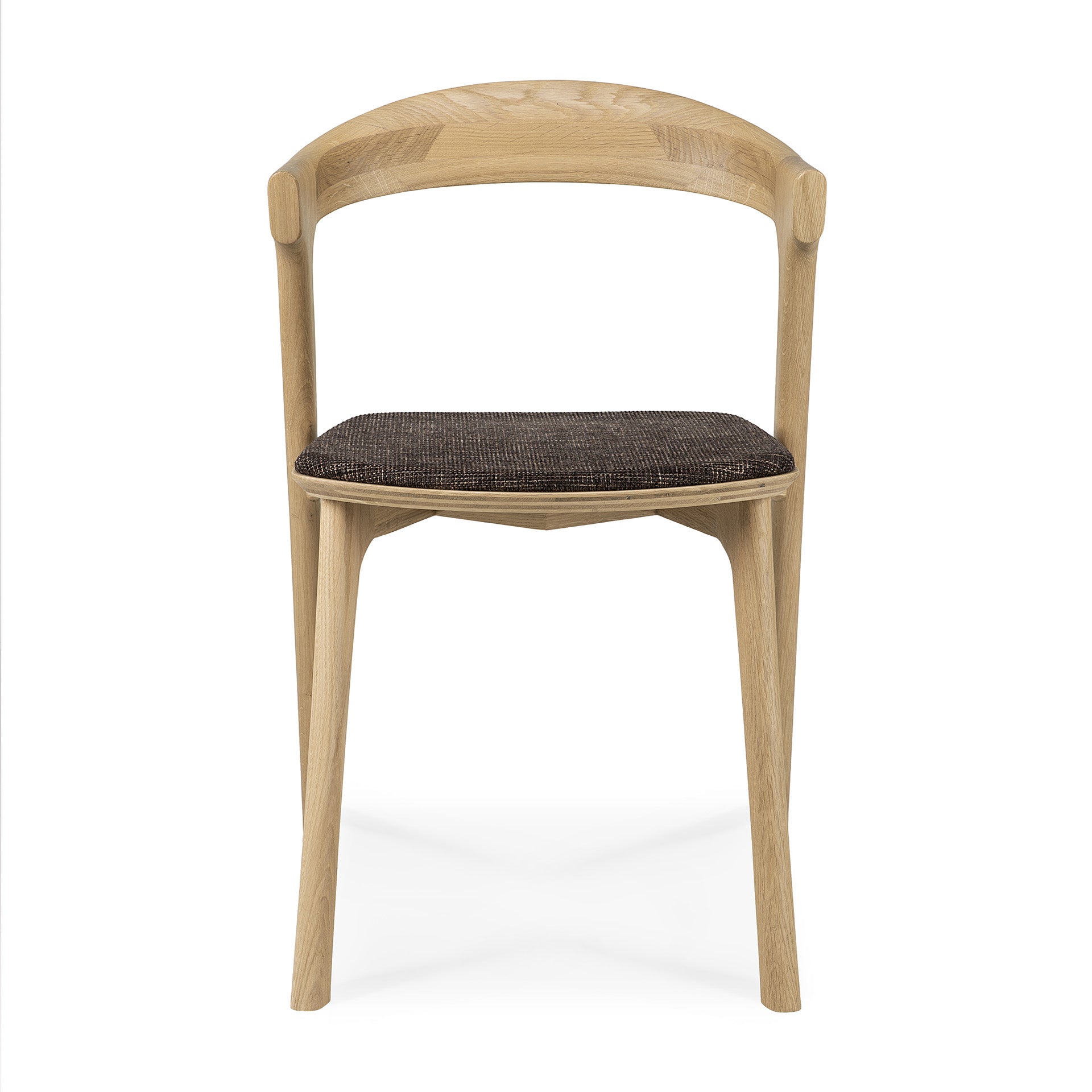 Bok Solid Oak Dining Chair, Varnished with Dark Brown Fabric Cushion