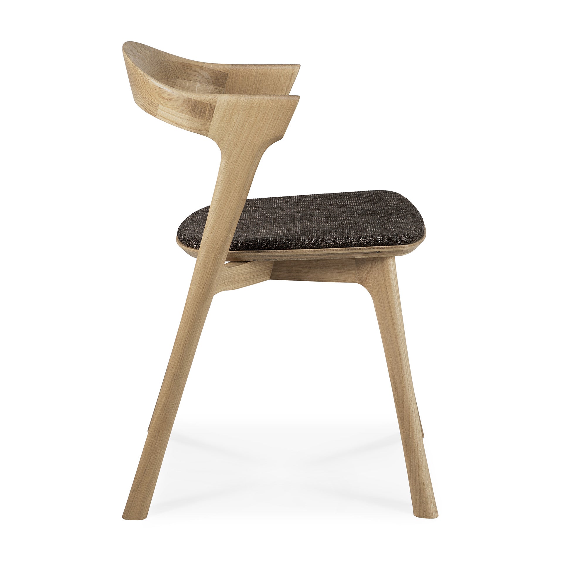 Bok Solid Oak Dining Chair, Varnished with Dark Brown Fabric Cushion