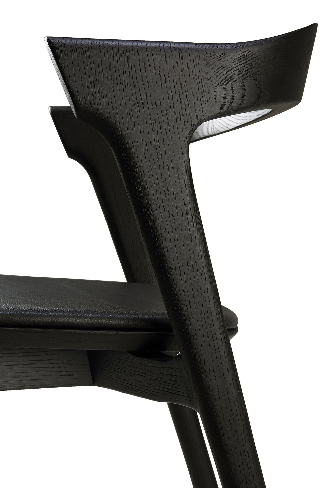Bok Solid Black Oak Dining Chair with Black Leather Cushion