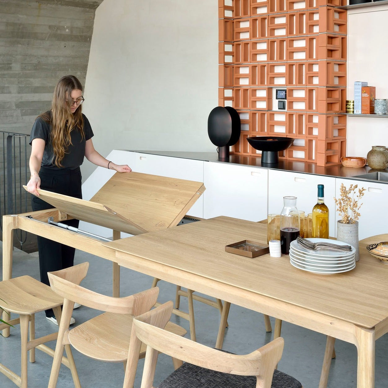 Bok Solid Oak Extendable Dining Table, 71"/ 110"