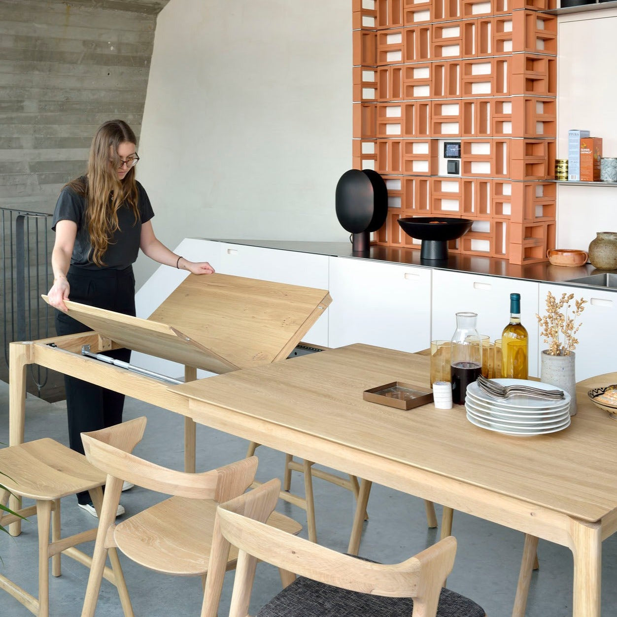 Bok Solid Oak Extendable Dining Table, 63"/ 94"