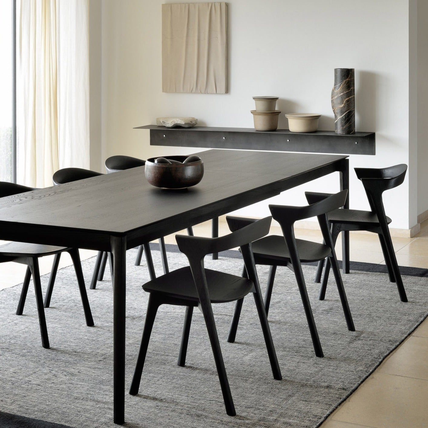 Bok Solid Black Oak Extendable Dining Table, 55.5"/ 87"