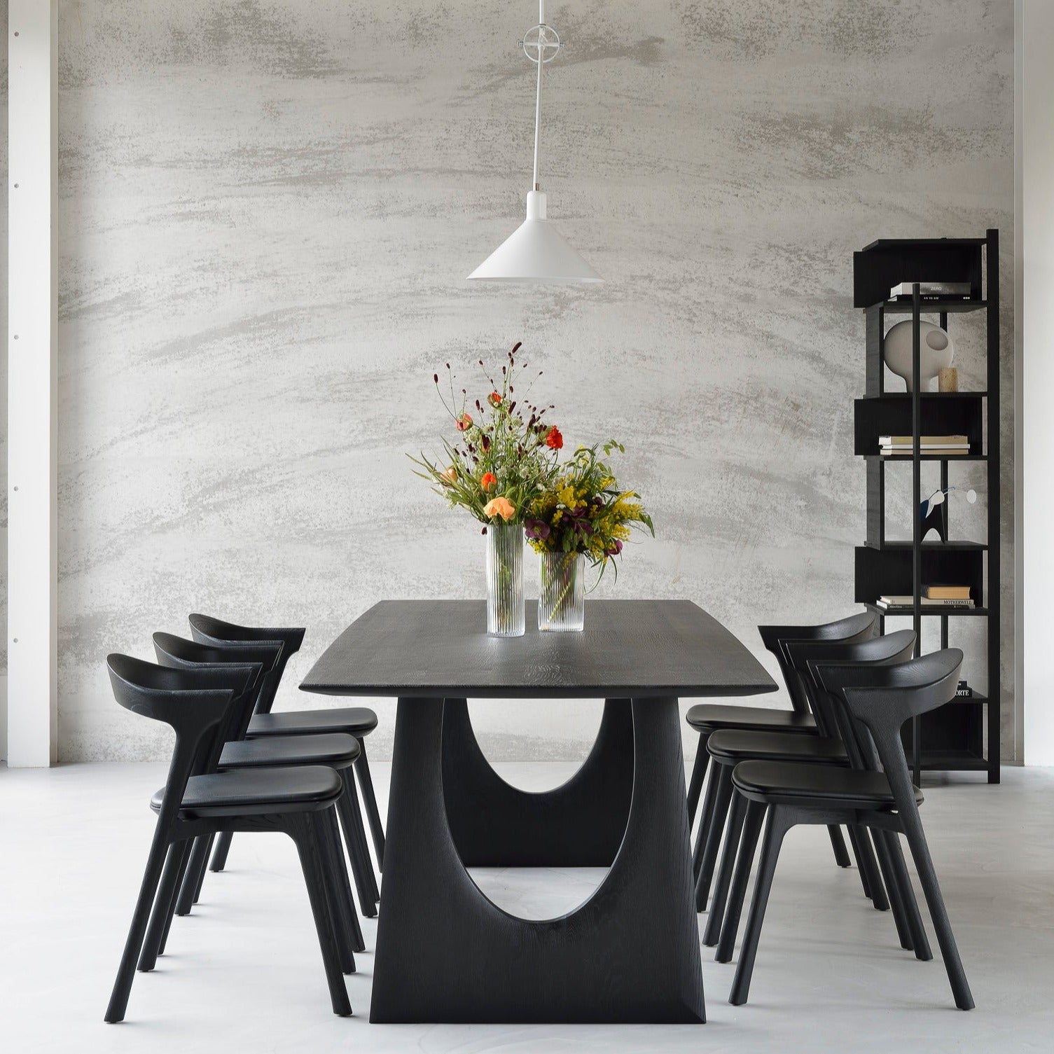 Geometric Black Oak Dining Table, 98"