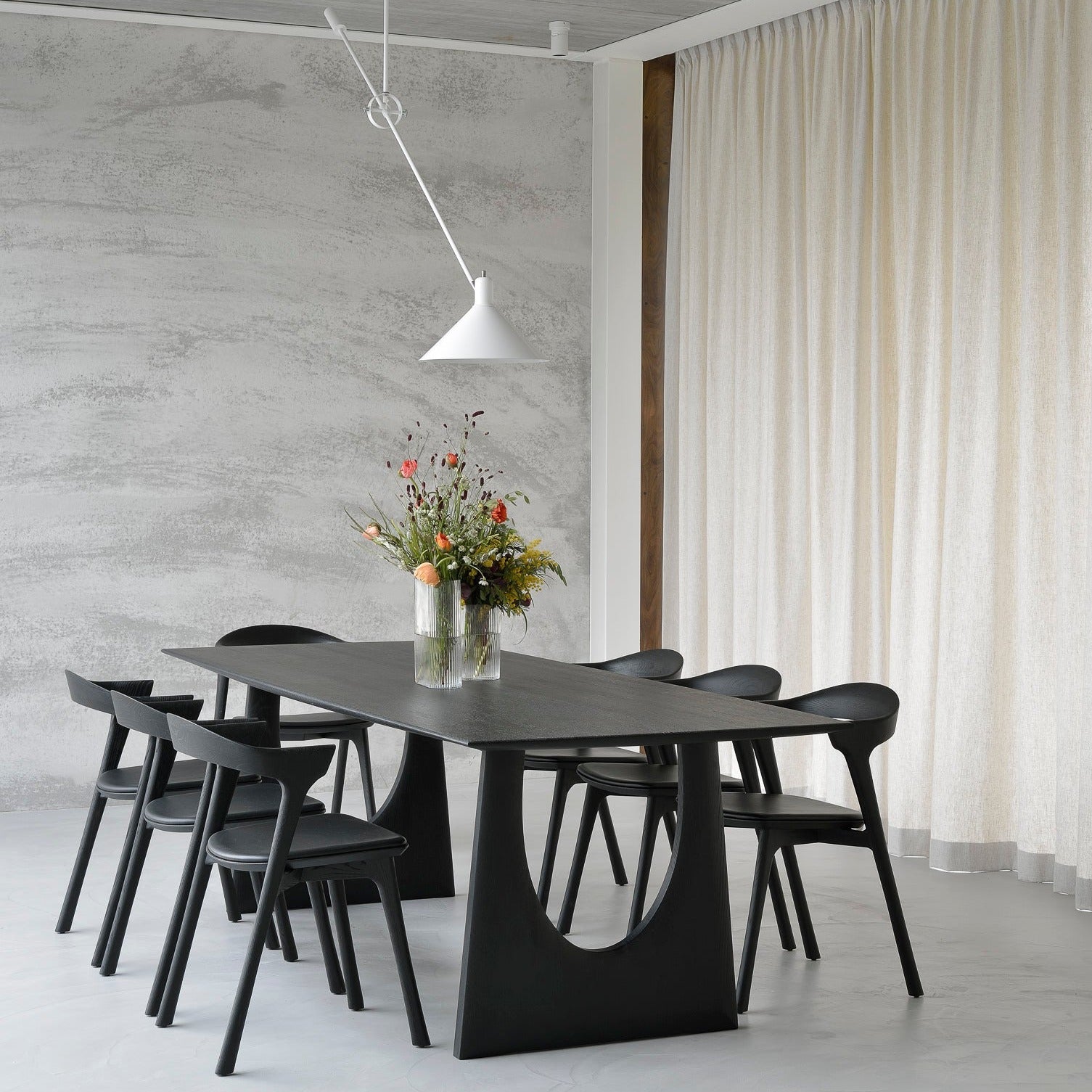 Geometric Black Oak Dining Table, 87"