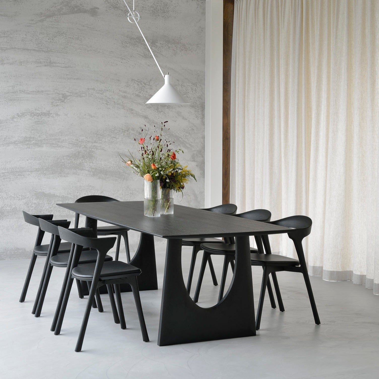 Geometric Black Oak Dining Table, 98"