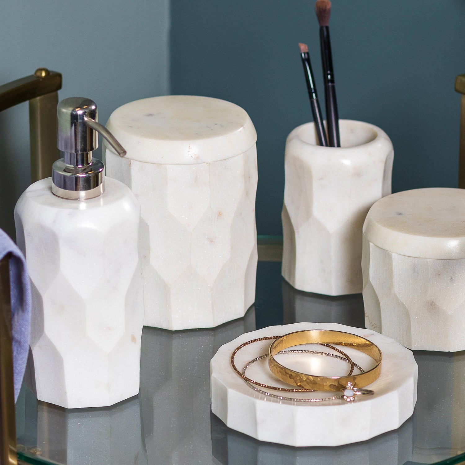 Vittoria Faceted Marble Canister, Tall