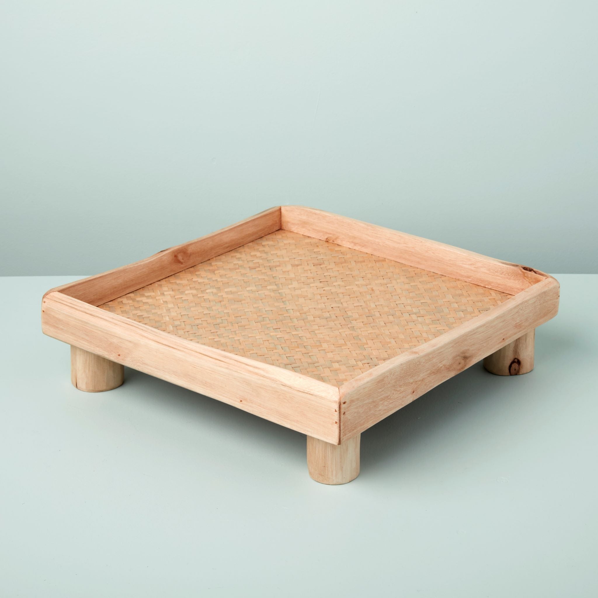 Miramar Reclaimed Wood Square Footed Tray, Medium